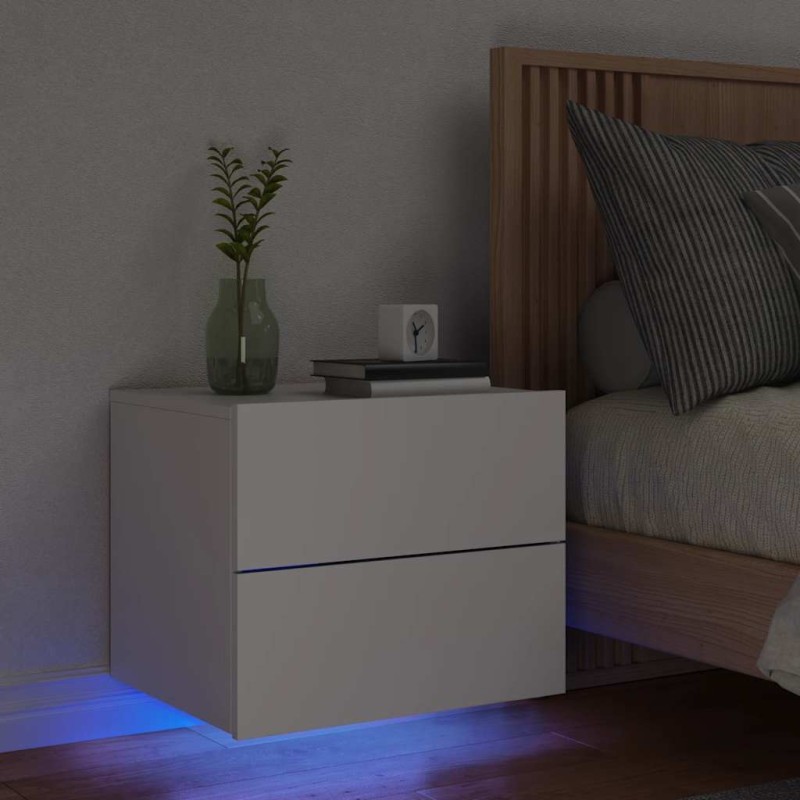 vidaXL Κομοδίνο Επιτοίχιο με Φώτα LED Λευκό