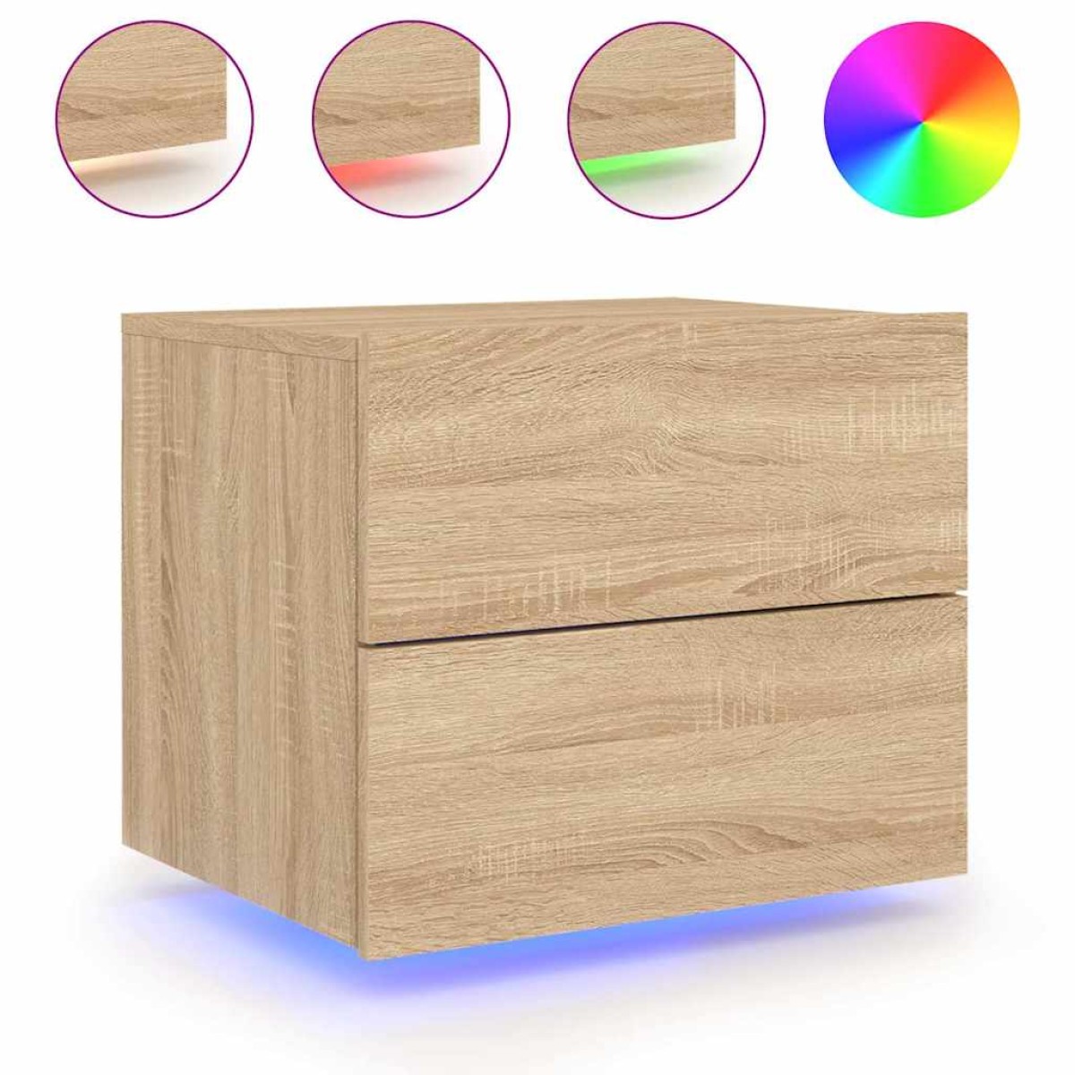 vidaXL Κομοδίνα Επιτοίχια με Φώτα LED 2 τεμ. Sonoma Δρυς