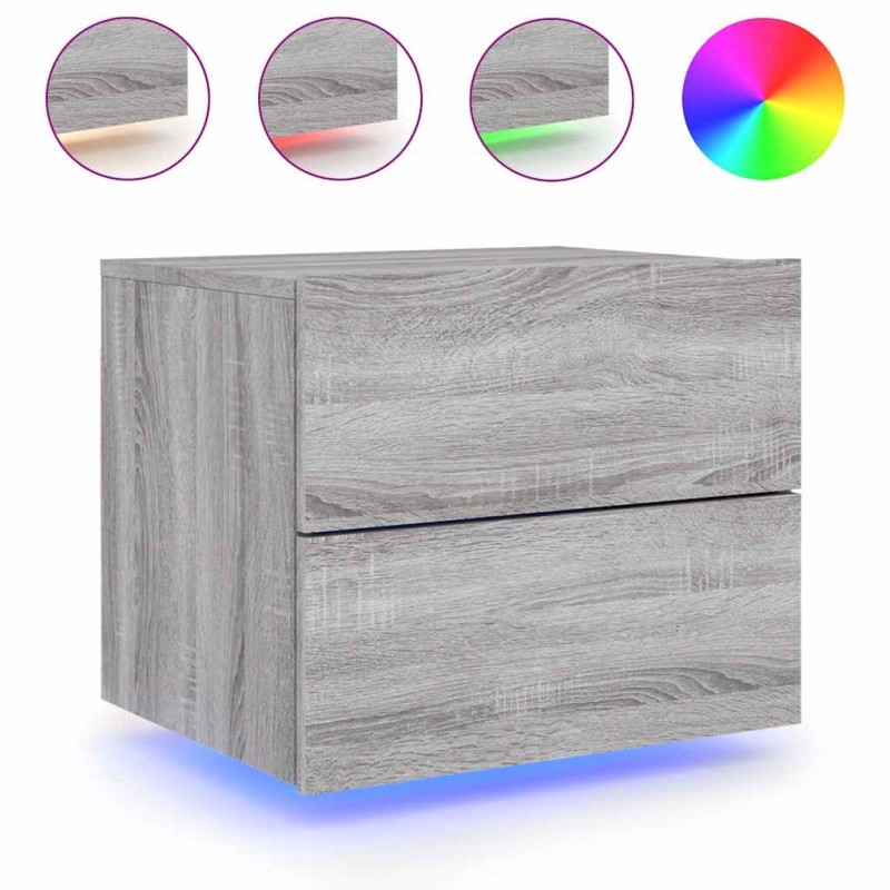 vidaXL Κομοδίνο Επιτοίχιο με Φώτα LED Γκρι Sonoma