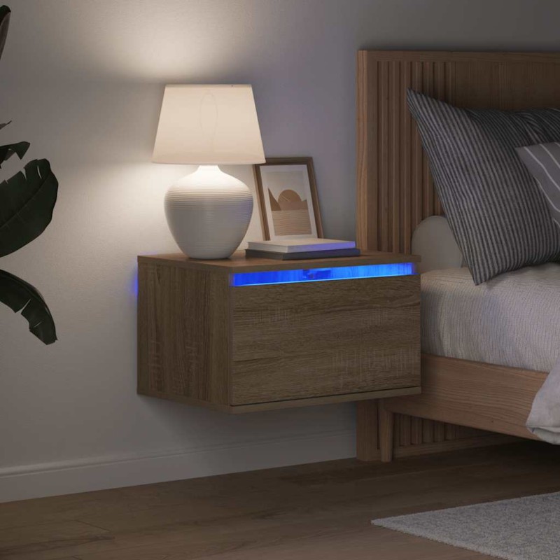 vidaXL Κομοδίνα Επιτοίχια με Φώτα LED 2 τεμ. Sonoma Δρυς