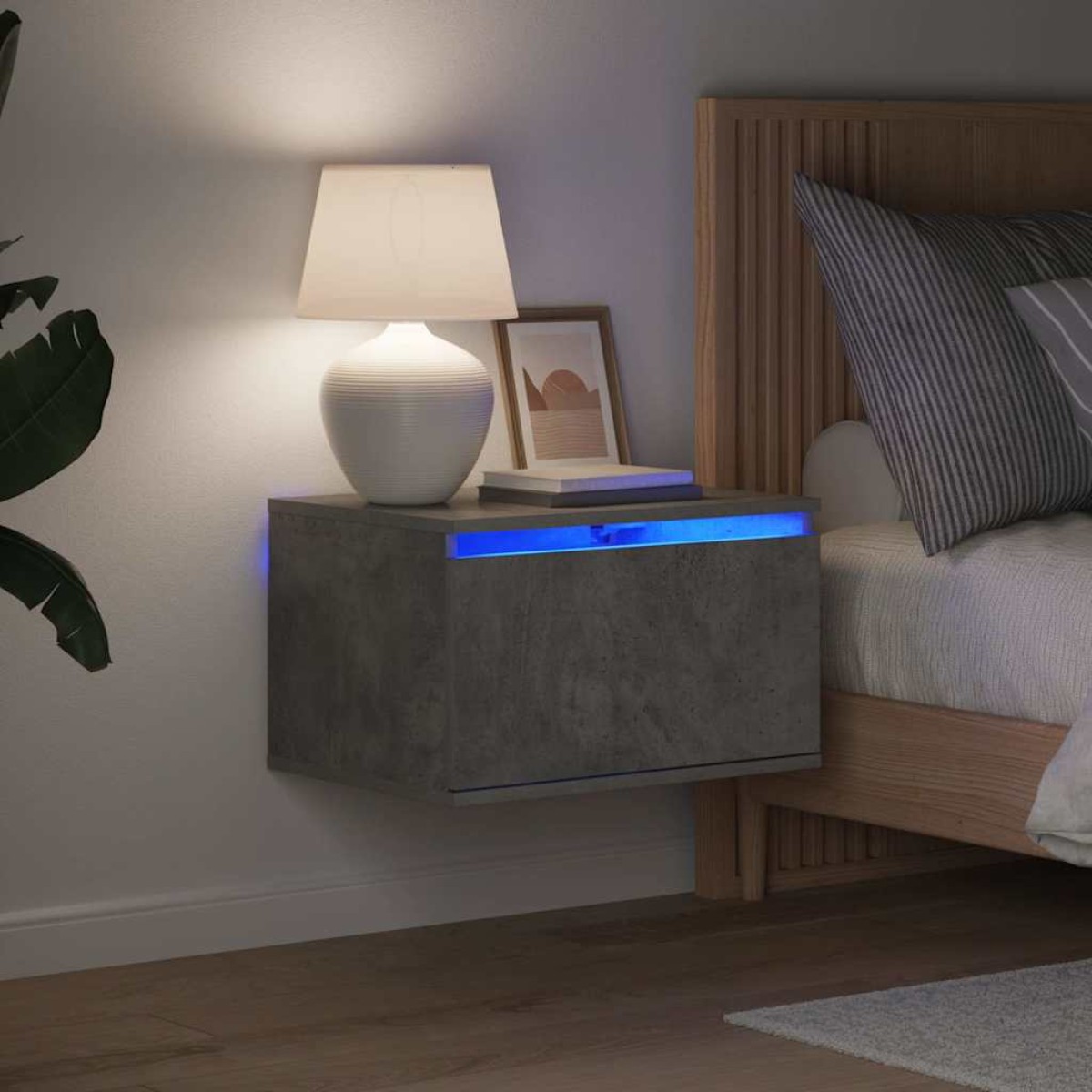 vidaXL Κομοδίνο Επιτοίχιο με Φώτα LED Γκρι Σκυροδέματος