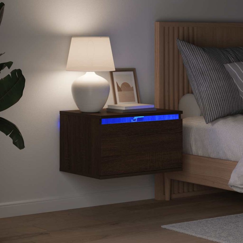 vidaXL Κομοδίνο Επιτοίχιο με Φώτα LED Καφέ Δρυς