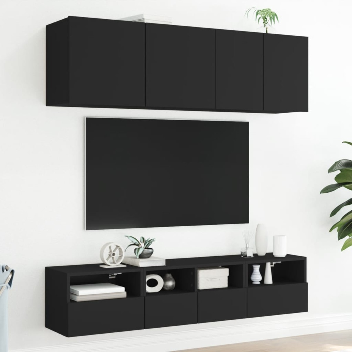 vidaXL Έπιπλα Τοίχου Τηλεόρασης 2 τεμ. Μαύρα 40x30x30 εκ. Επεξ. Ξύλο