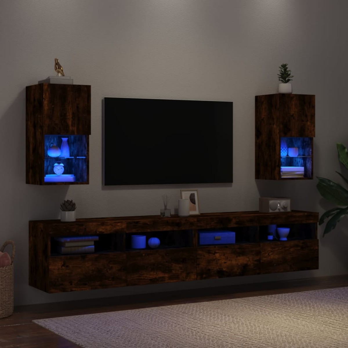 vidaXL Έπιπλα Τηλεόρασης με LED 2 τεμ. Καπνιστή Δρυς 30,5x30x60 εκ.