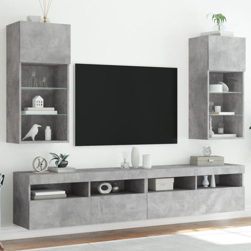 vidaXL Έπιπλα Τηλεόρασης με LED 2 τεμ. Γκρι Σκυροδέματος 40,5x30x90εκ.