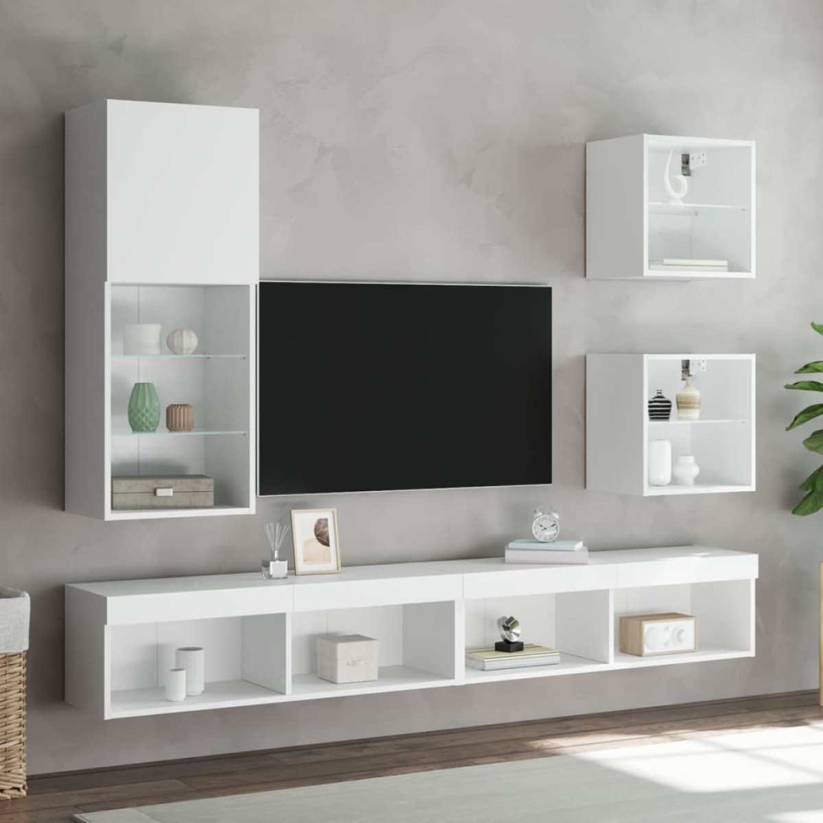 vidaXL Κομοδίνο Επιτοίχιο με Φώτα LED Λευκό