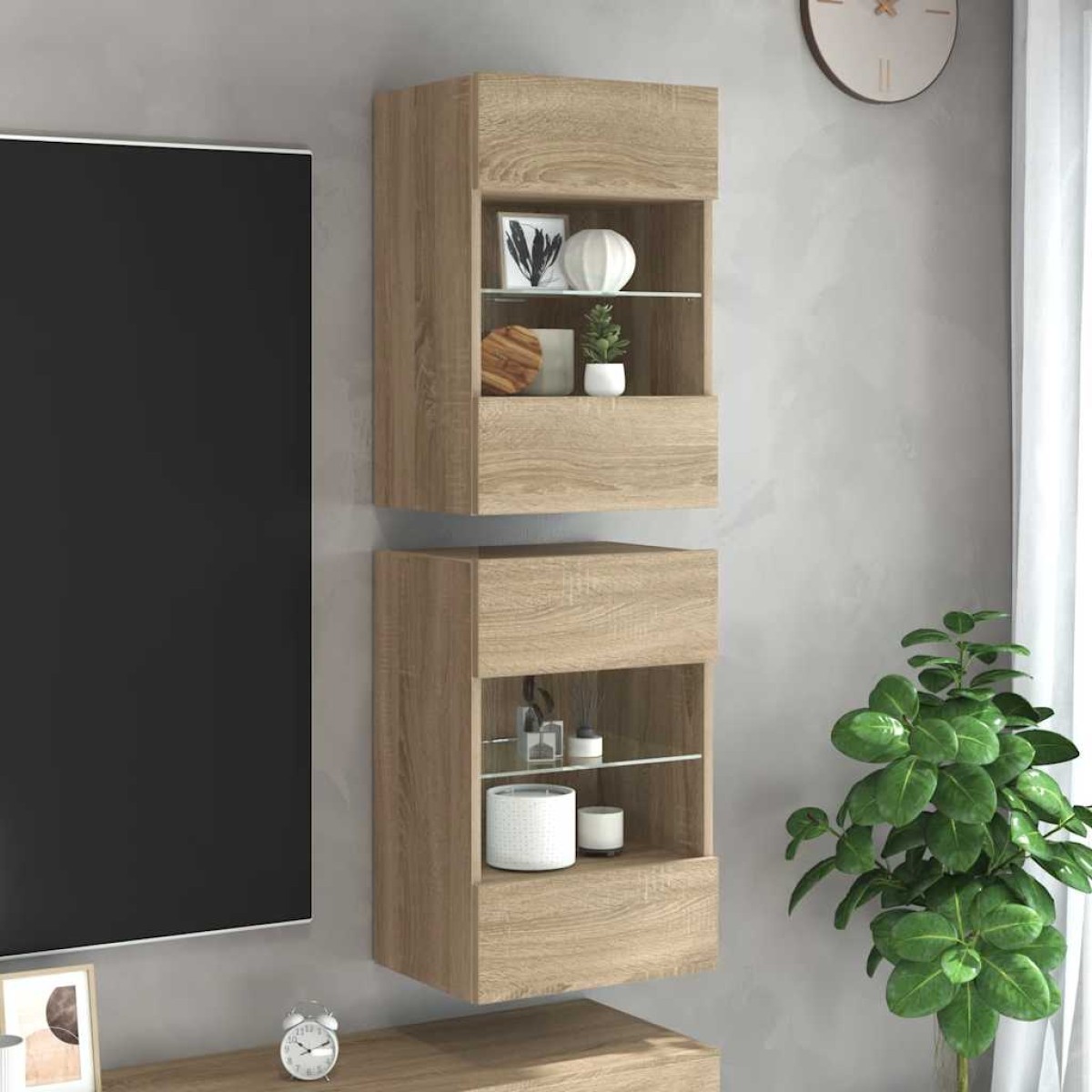 vidaXL Έπιπλα Τοίχου Τηλ. με LED 2 Τεμ. Sonoma Δρυς 40x30x60,5 εκ.