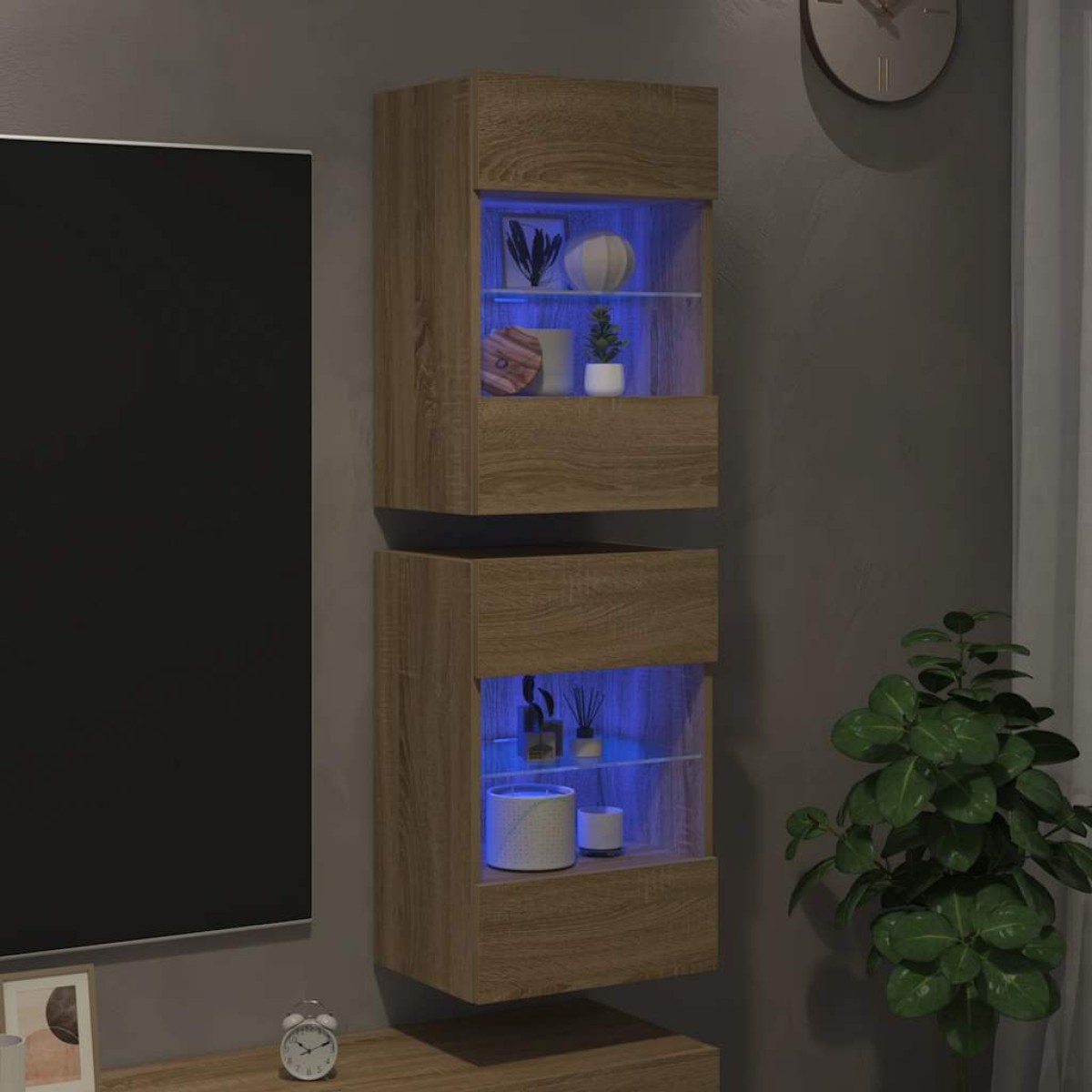 vidaXL Έπιπλα Τοίχου Τηλ. με LED 2 Τεμ. Sonoma Δρυς 40x30x60,5 εκ.