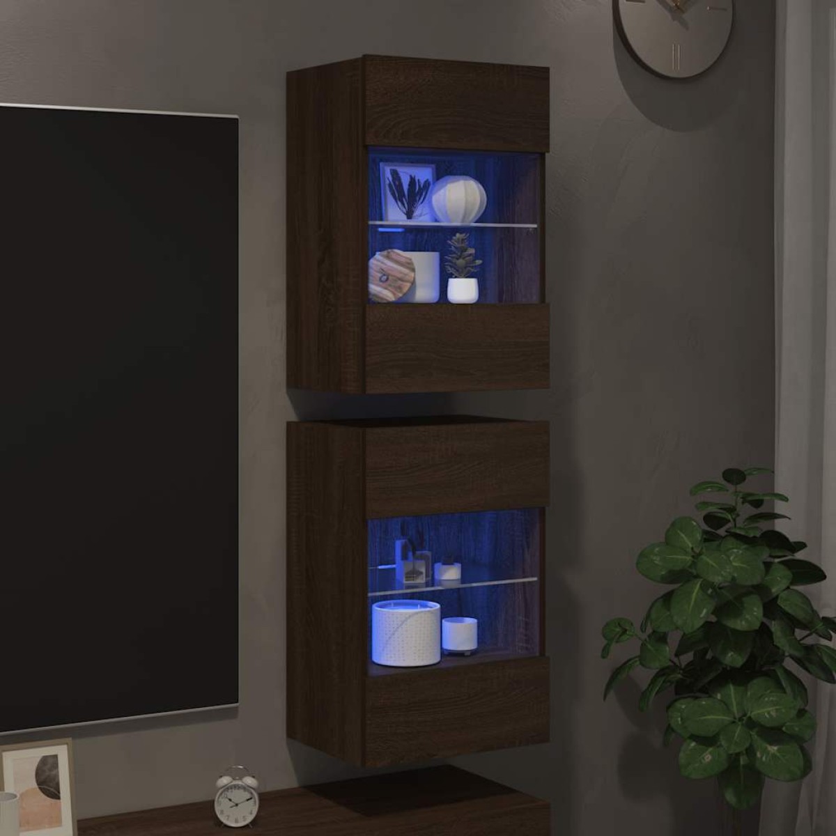 vidaXL Έπιπλα Τοίχου Τηλεόρασης LED 2 Τεμ. Καφέ Δρυς 40x30x60,5εκ.