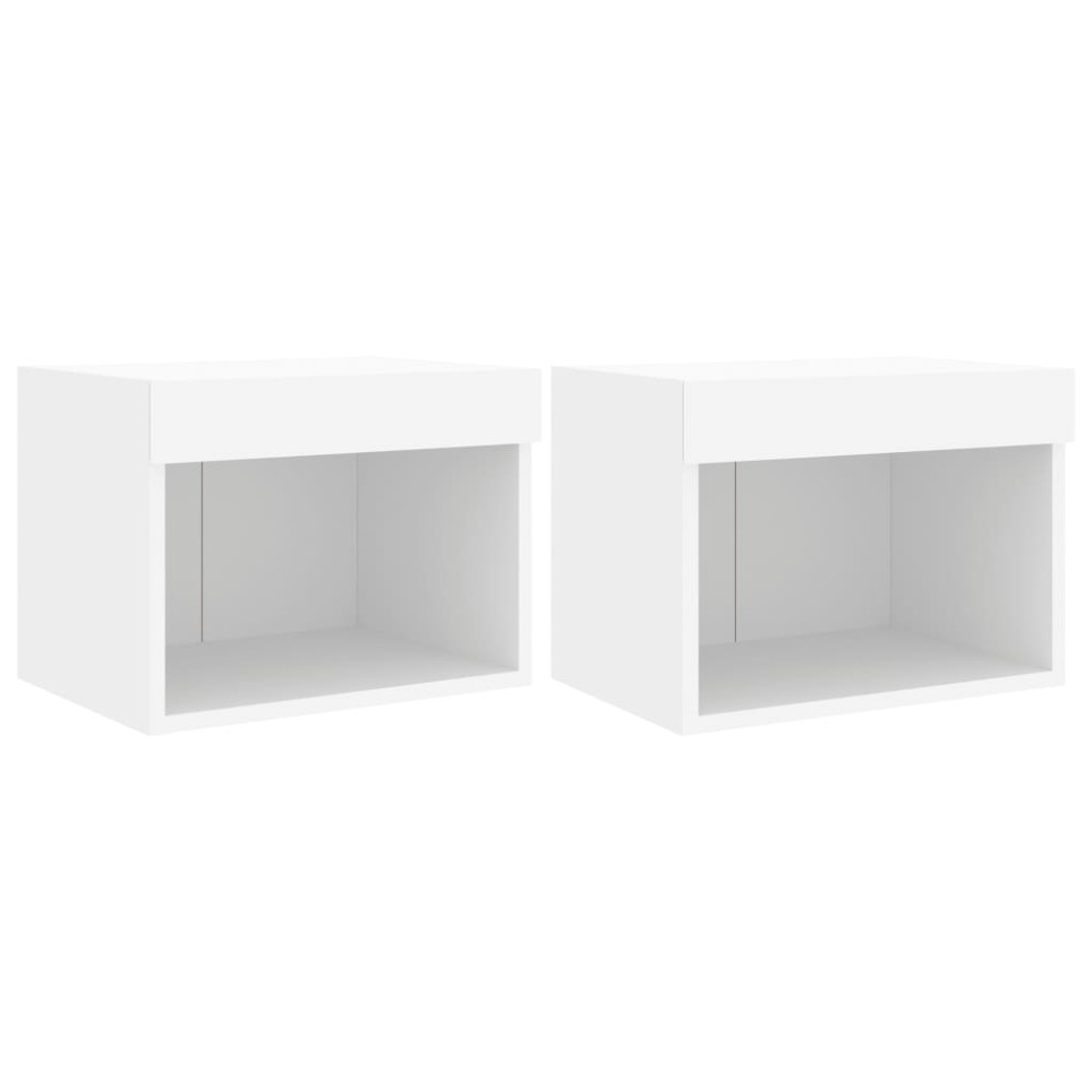vidaXL Κομοδίνα Επιτοίχια με Φώτα LED 2 Τεμ. Λευκά