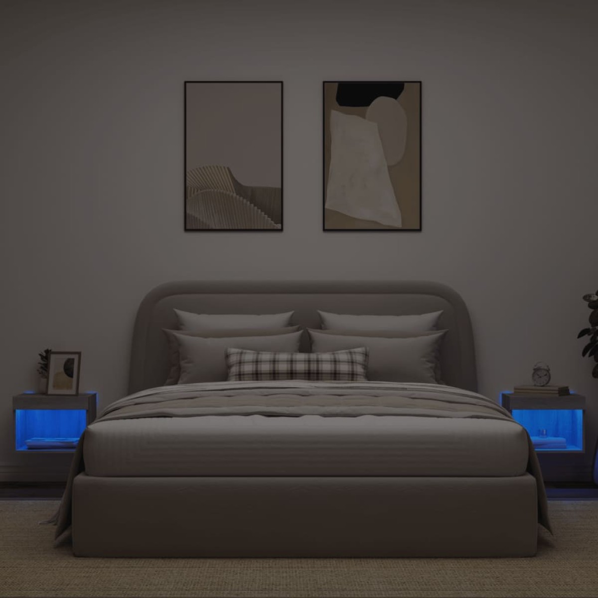vidaXL Κομοδίνα Επιτοίχια με Φώτα LED 2 Τεμ. Γκρι Sonoma