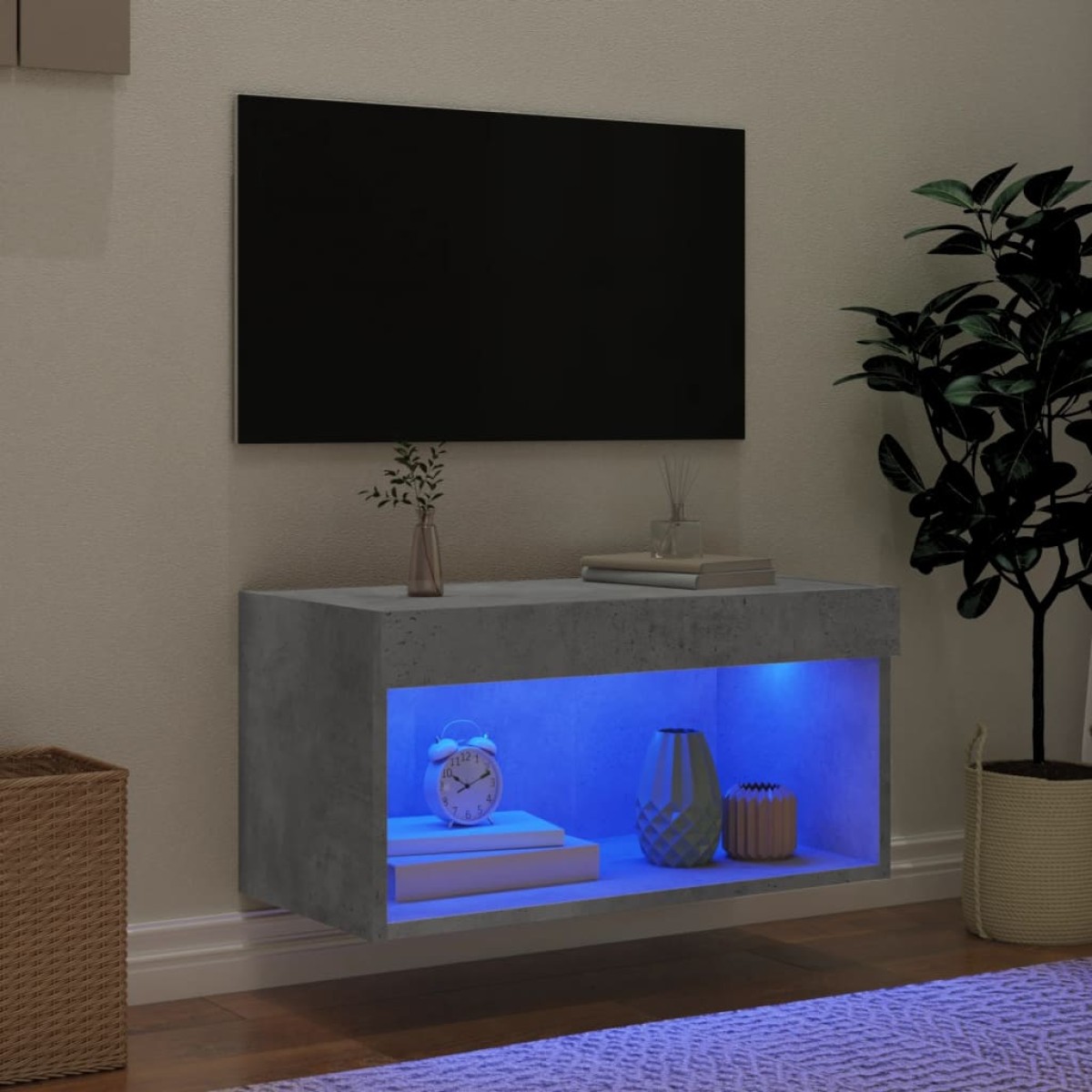 vidaXL Έπιπλο Τηλεόρασης με LED Γκρι Σκυροδέματος 60x30x30 εκ.