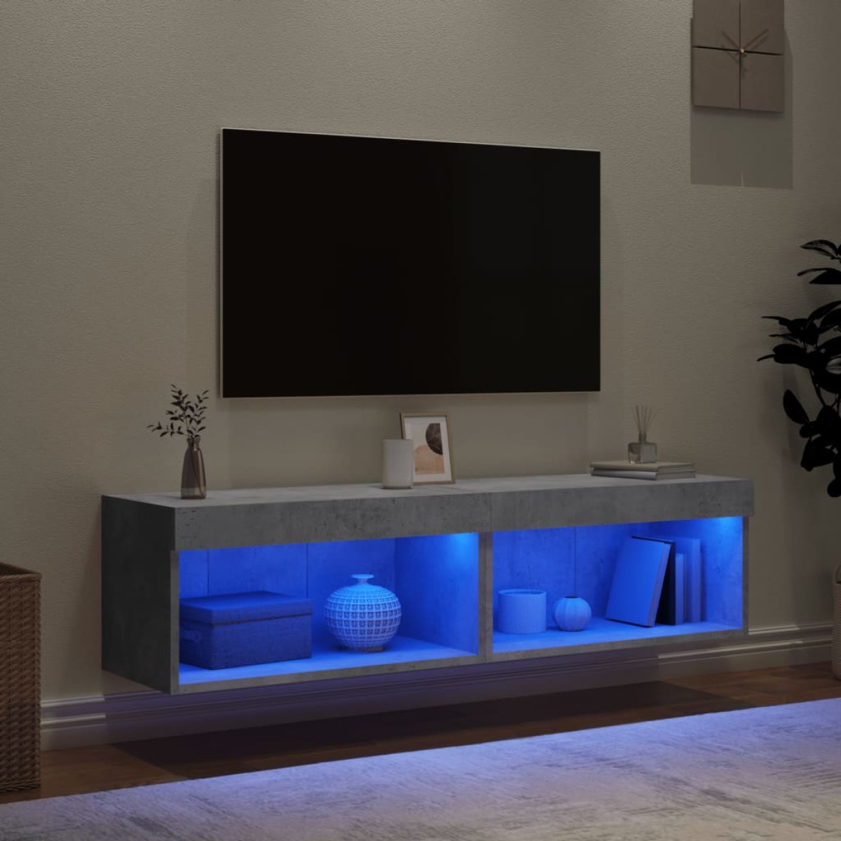 vidaXL Έπιπλα Τηλεόρασης με LED 2 τεμ. Γκρι Σκυροδέματος 60x30x30 εκ.