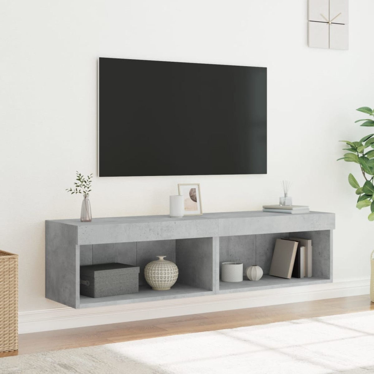 vidaXL Έπιπλα Τηλεόρασης με LED 2 τεμ. Γκρι Σκυροδέματος 60x30x30 εκ.
