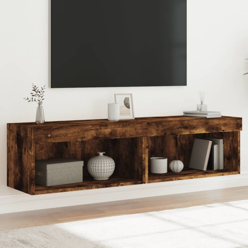 vidaXL Έπιπλα Τηλεόρασης με LED 2 τεμ. Καπνιστή Δρυς 60x30x30 εκ.