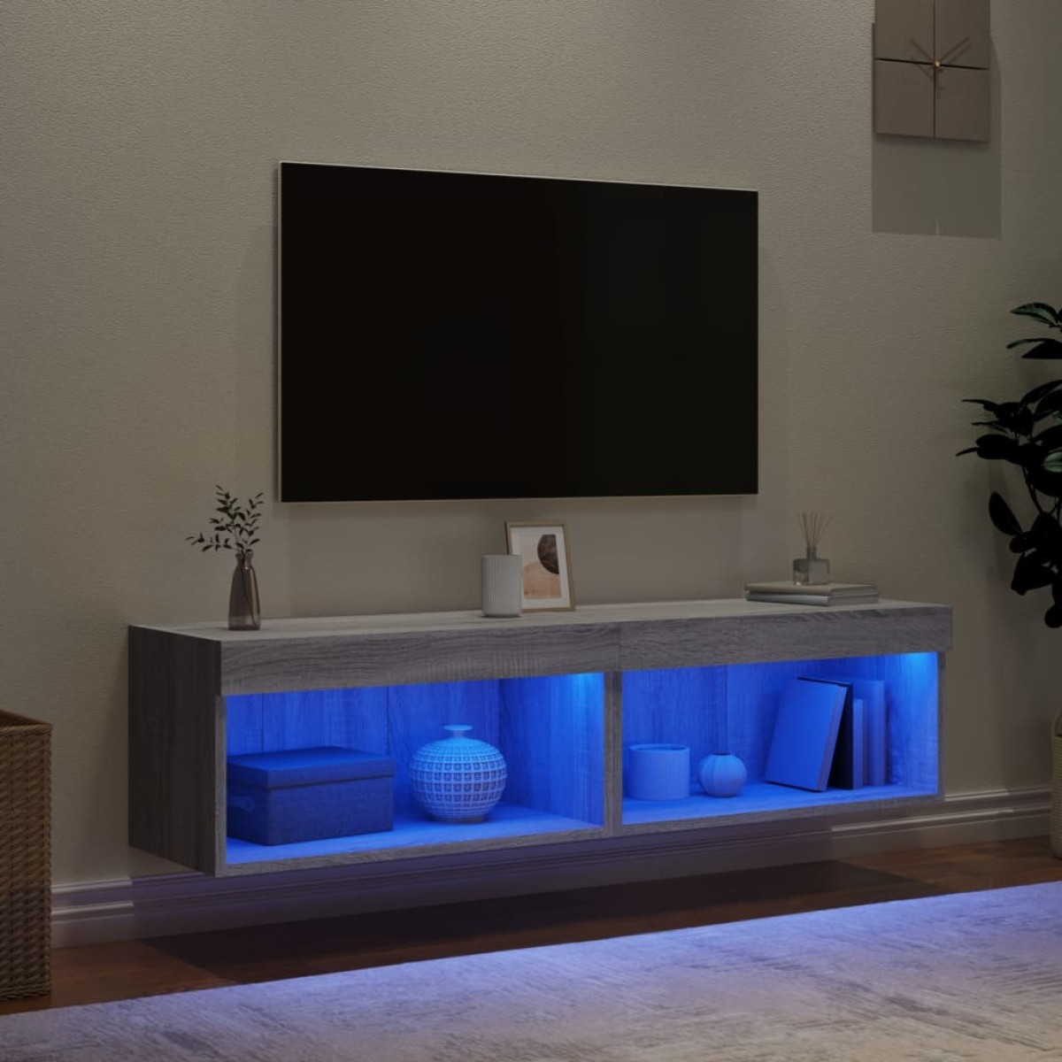 vidaXL Έπιπλα Τηλεόρασης με LED 2 τεμ. Γκρι Sonoma 60 x 30 x 30 εκ.