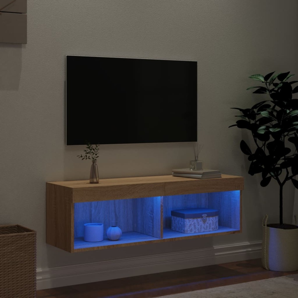 vidaXL Έπιπλο Τηλεόρασης με LED Sonoma Δρυς 240 x 35 x 40 εκ.