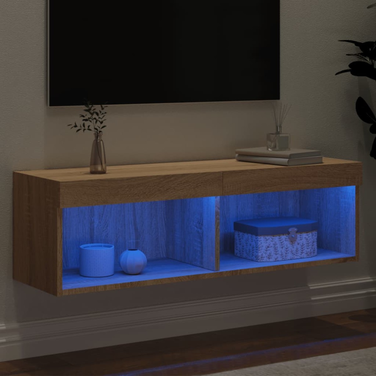 vidaXL Έπιπλο Τηλεόρασης με LED Sonoma Δρυς 240 x 35 x 40 εκ.