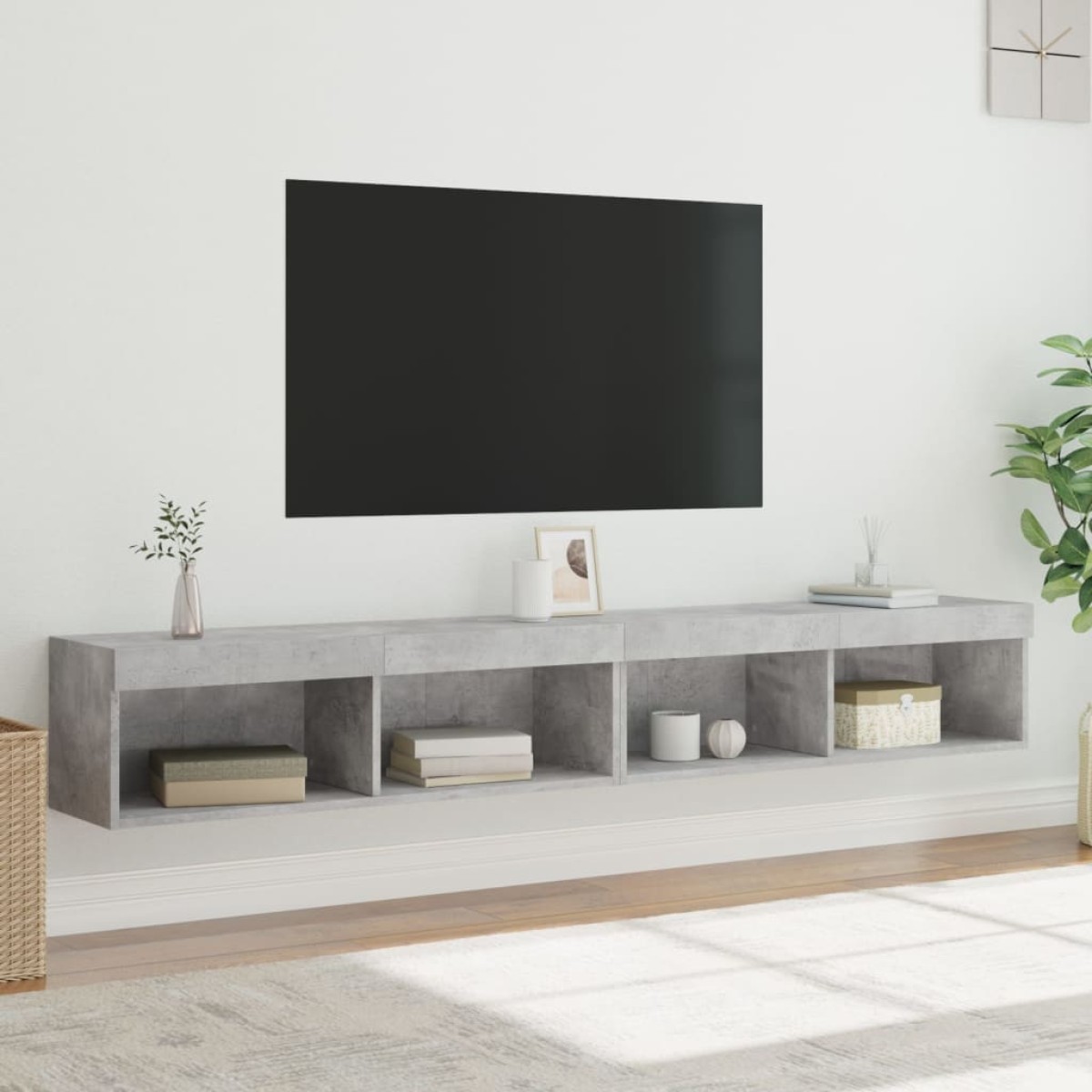vidaXL Έπιπλα Τηλεόρασης με LED 2 τεμ. Γκρι Σκυροδέματος 100x30x30 εκ.