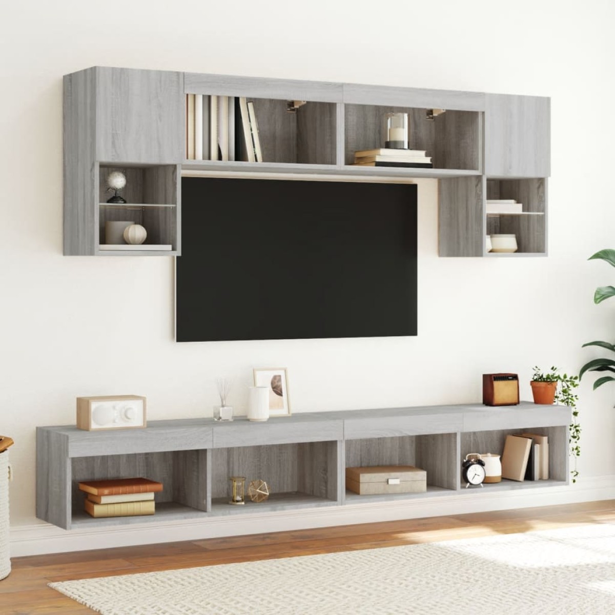 vidaXL Έπιπλα Τηλεόρασης με LED 2 τεμ. Γκρι Sonoma 100 x 30 x 30 εκ.