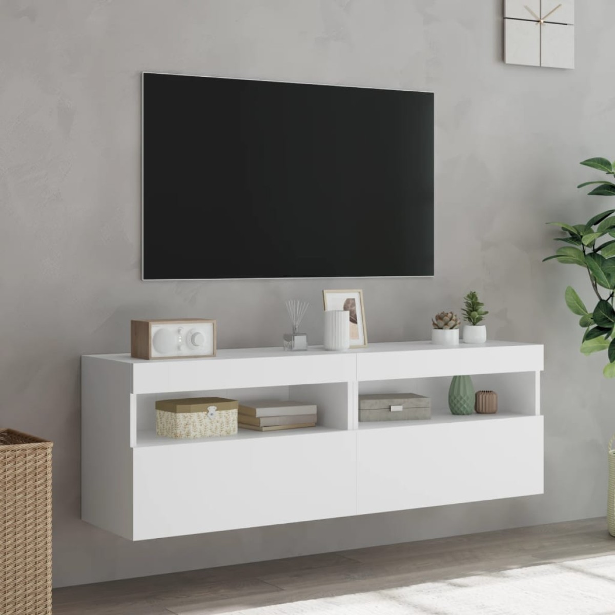 vidaXL Έπιπλα Τοίχου Τηλεόρασης με LED 2 Τεμ. Λευκά 60x30x40 εκ.