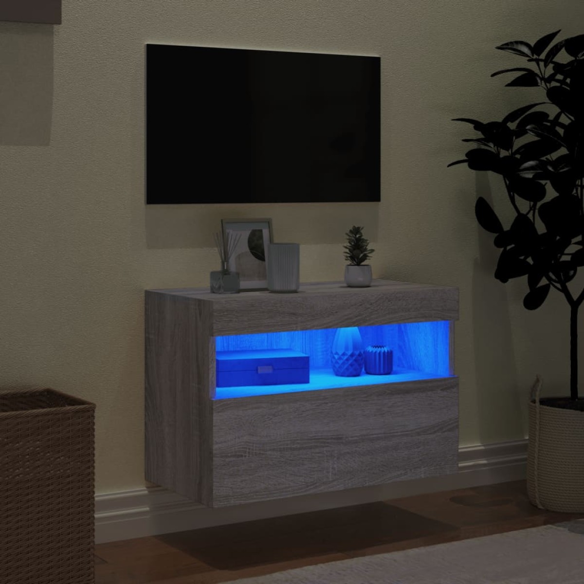 vidaXL Έπιπλο Τοίχου Τηλεόρασης με LED Γκρι Sonoma 60x30x40 εκ.