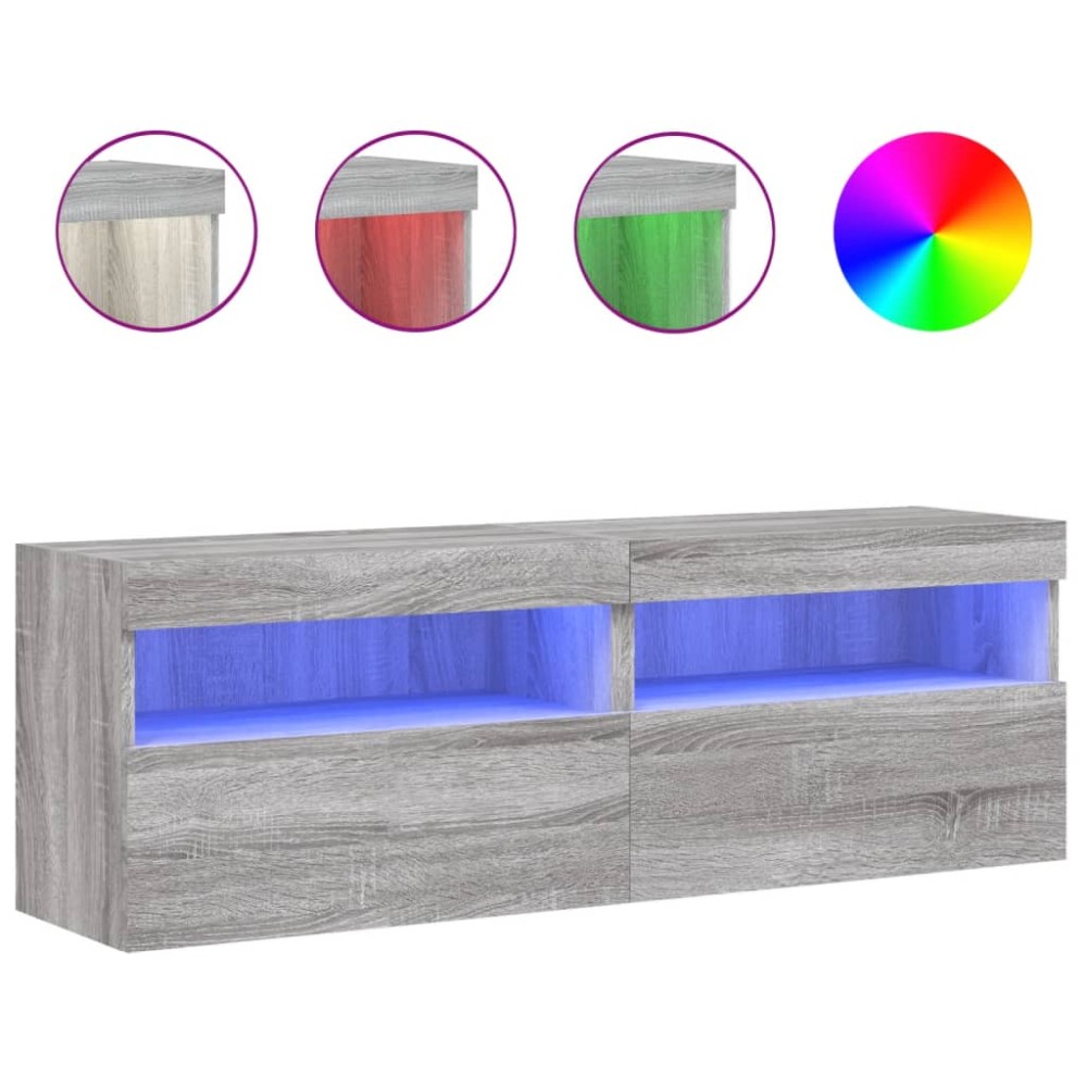 vidaXL Έπιπλα Τοίχου Τηλ. με LED 2 Τεμ. Γκρι Sonoma 60x30x40 εκ.