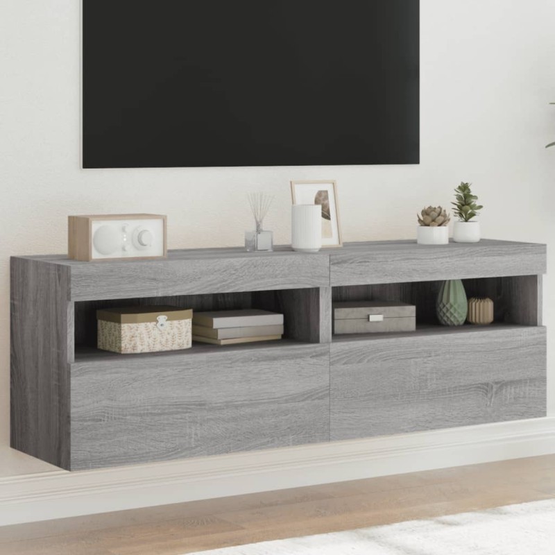 vidaXL Έπιπλα Τοίχου Τηλ. με LED 2 Τεμ. Γκρι Sonoma 60x30x40 εκ.