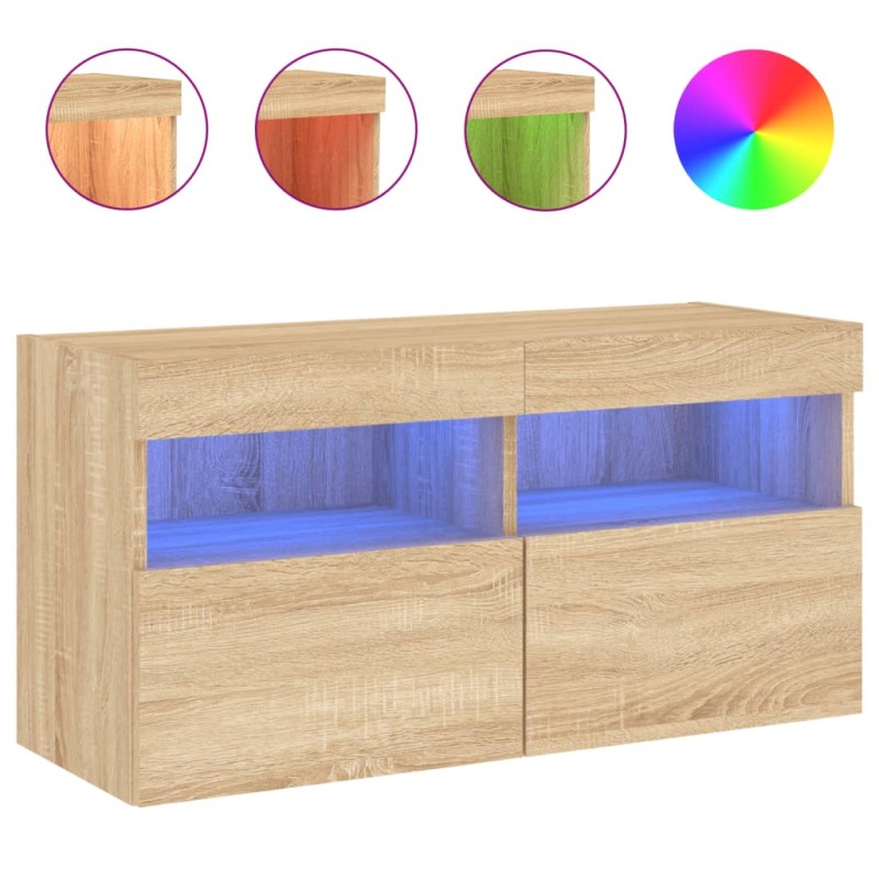 vidaXL Έπιπλο Τοίχου Τηλεόρασης με LED Sonoma Δρυς 80x30x40 εκ.