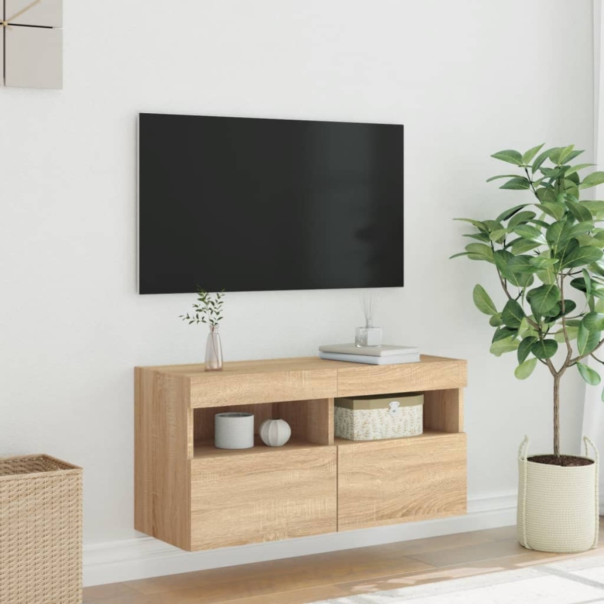 vidaXL Έπιπλο Τοίχου Τηλεόρασης με LED Sonoma Δρυς 80x30x40 εκ.
