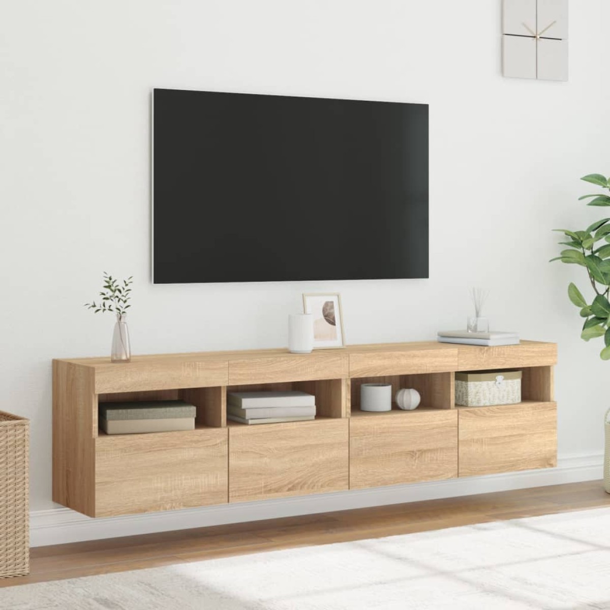 vidaXL Έπιπλα Τοίχου Τηλ. με LED 2 Τεμ. Sonoma Δρυς 80x30x40 εκ.