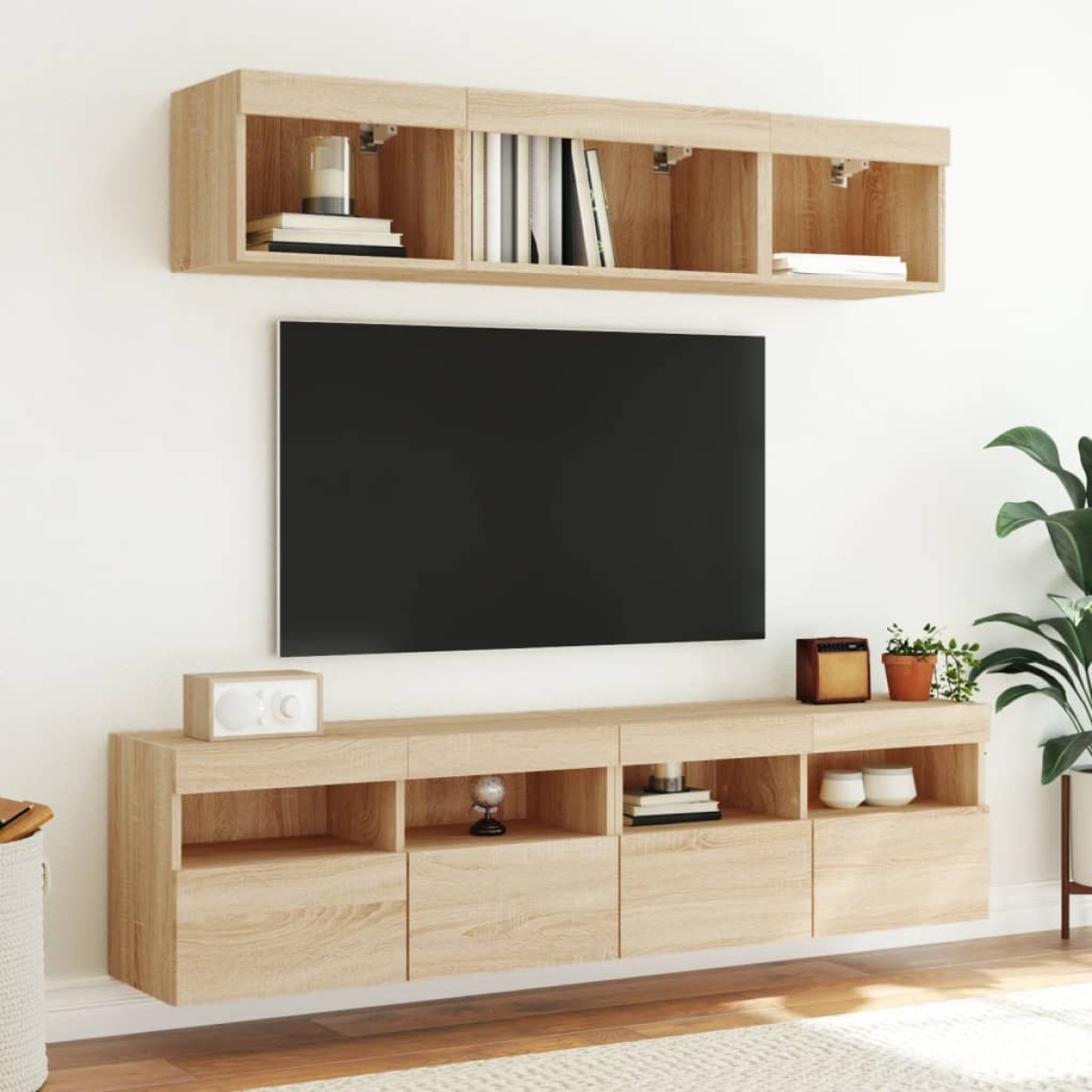 vidaXL Έπιπλα Τοίχου Τηλ. με LED 2 Τεμ. Sonoma Δρυς 80x30x40 εκ.