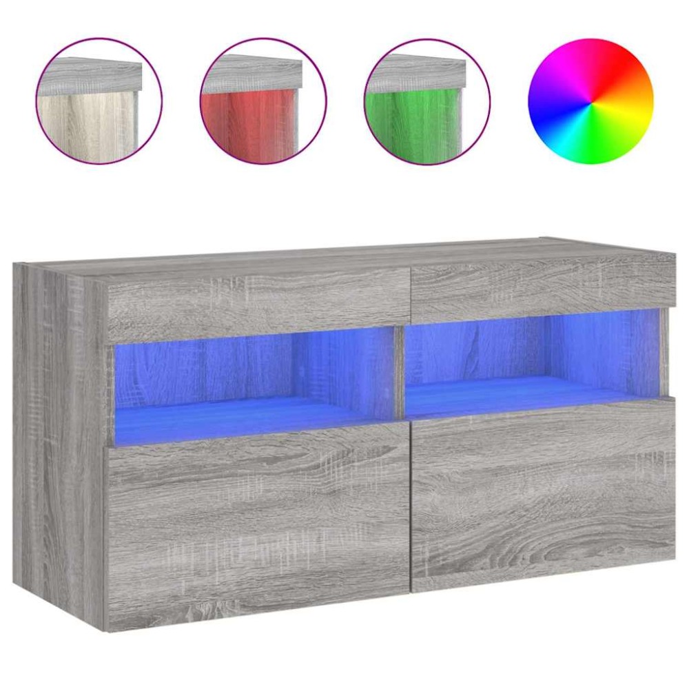 vidaXL Έπιπλο Τοίχου Τηλεόρασης με LED Γκρι Sonoma 80x30x40 εκ.