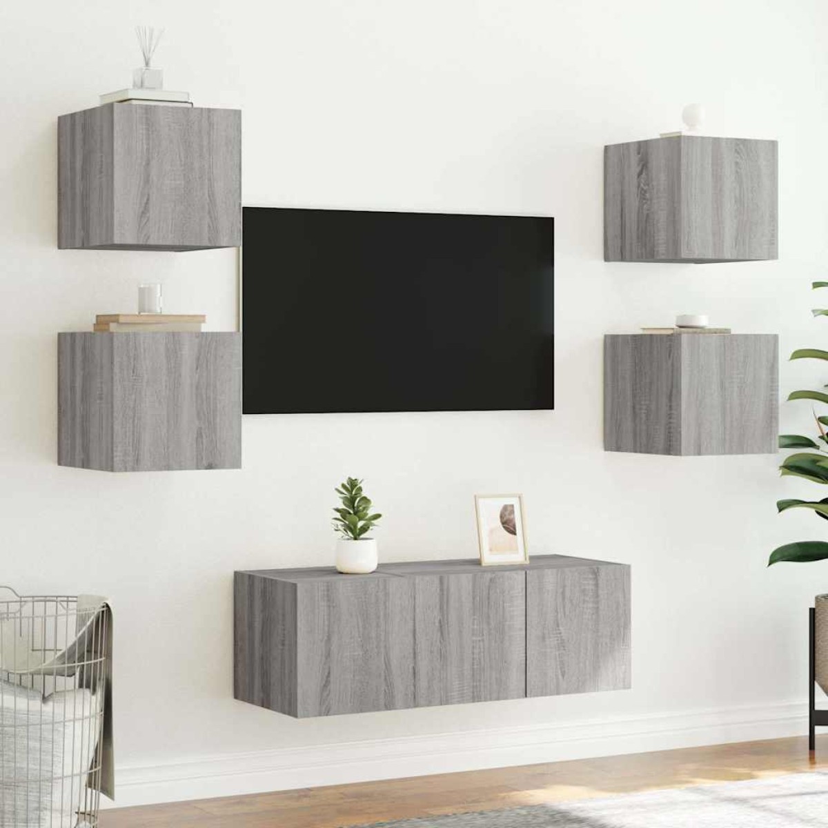 vidaXL Έπιπλα Τοίχου Τηλ. με LED 2 Τεμ. Γκρι Sonoma 30,5x35x30 εκ.