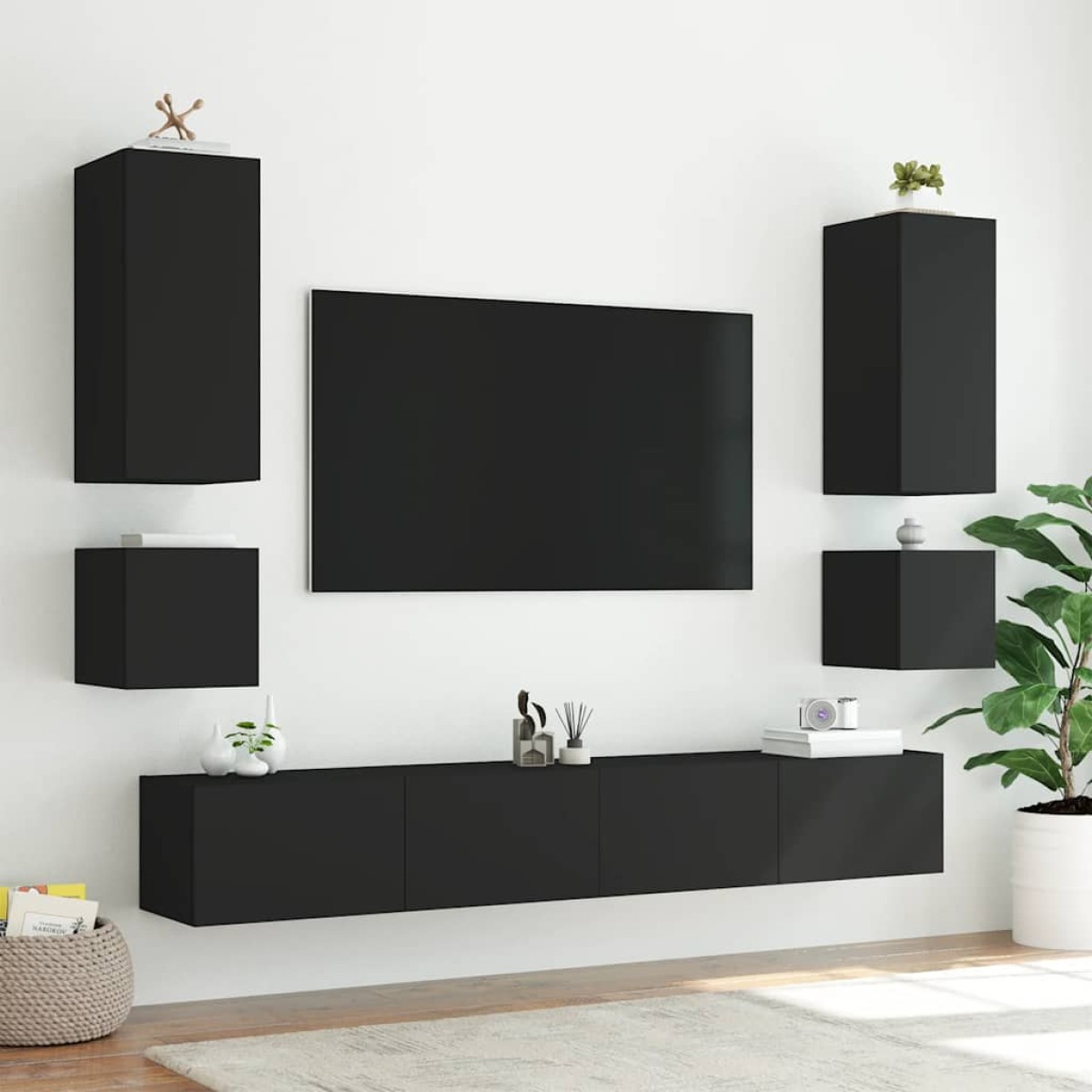 vidaXL Έπιπλο Τοίχου Τηλεόρασης με LED Μαύρο 40,5x35x40 εκ.