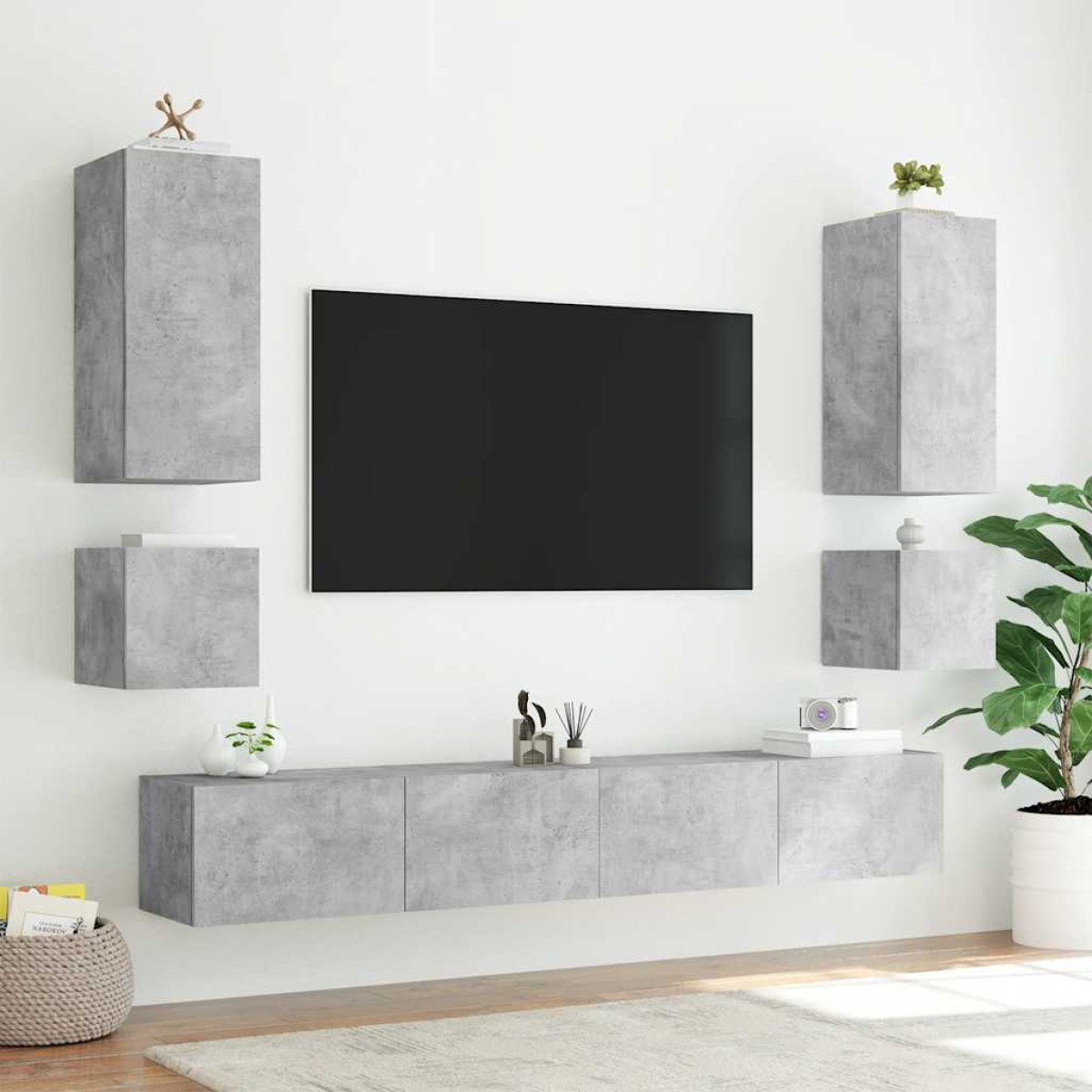 vidaXL Έπιπλα Τηλεόρασης με LED 2 Τεμ Γκρι Σκυροδέματος 40,5x35x40 εκ.