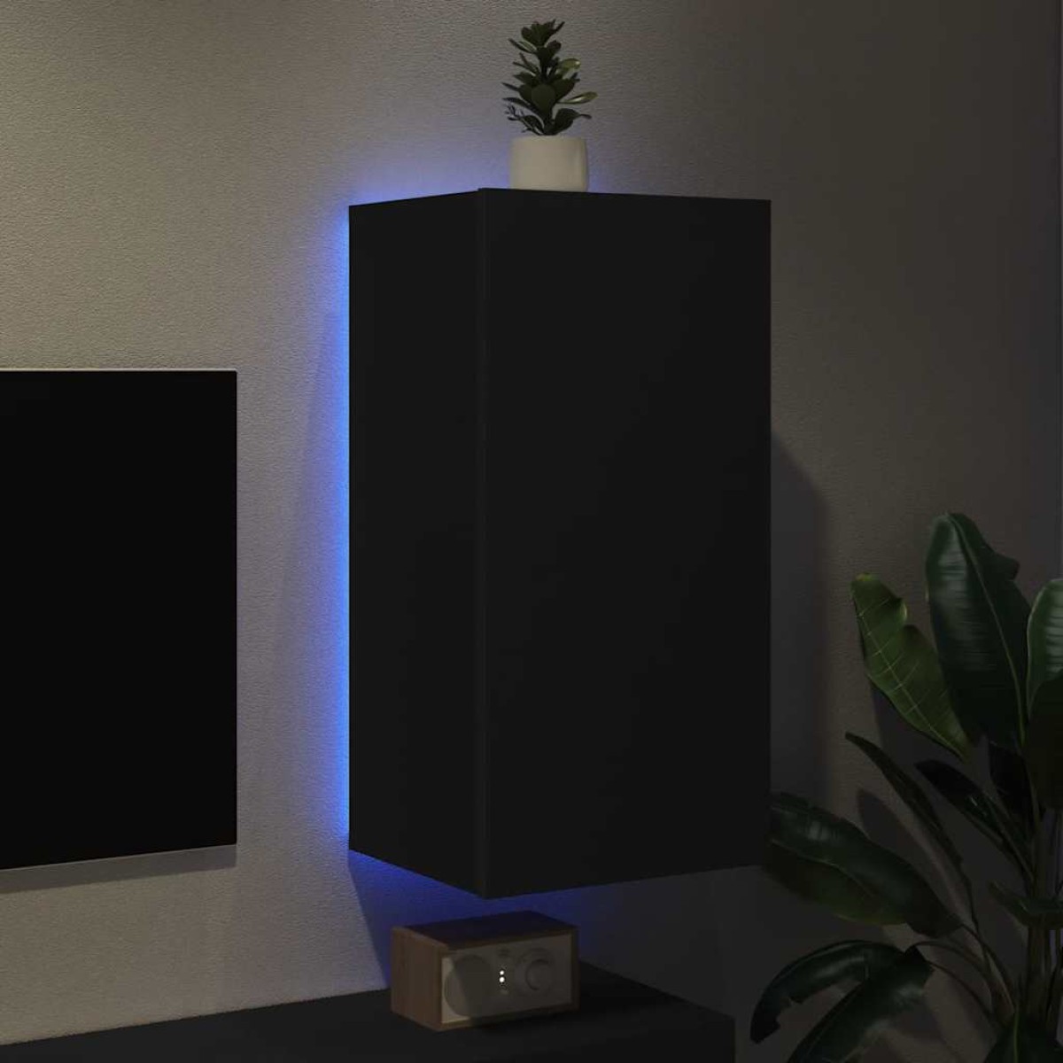 vidaXL Έπιπλο Τοίχου Τηλεόρασης με LED Μαύρο 40,5x35x80 εκ.