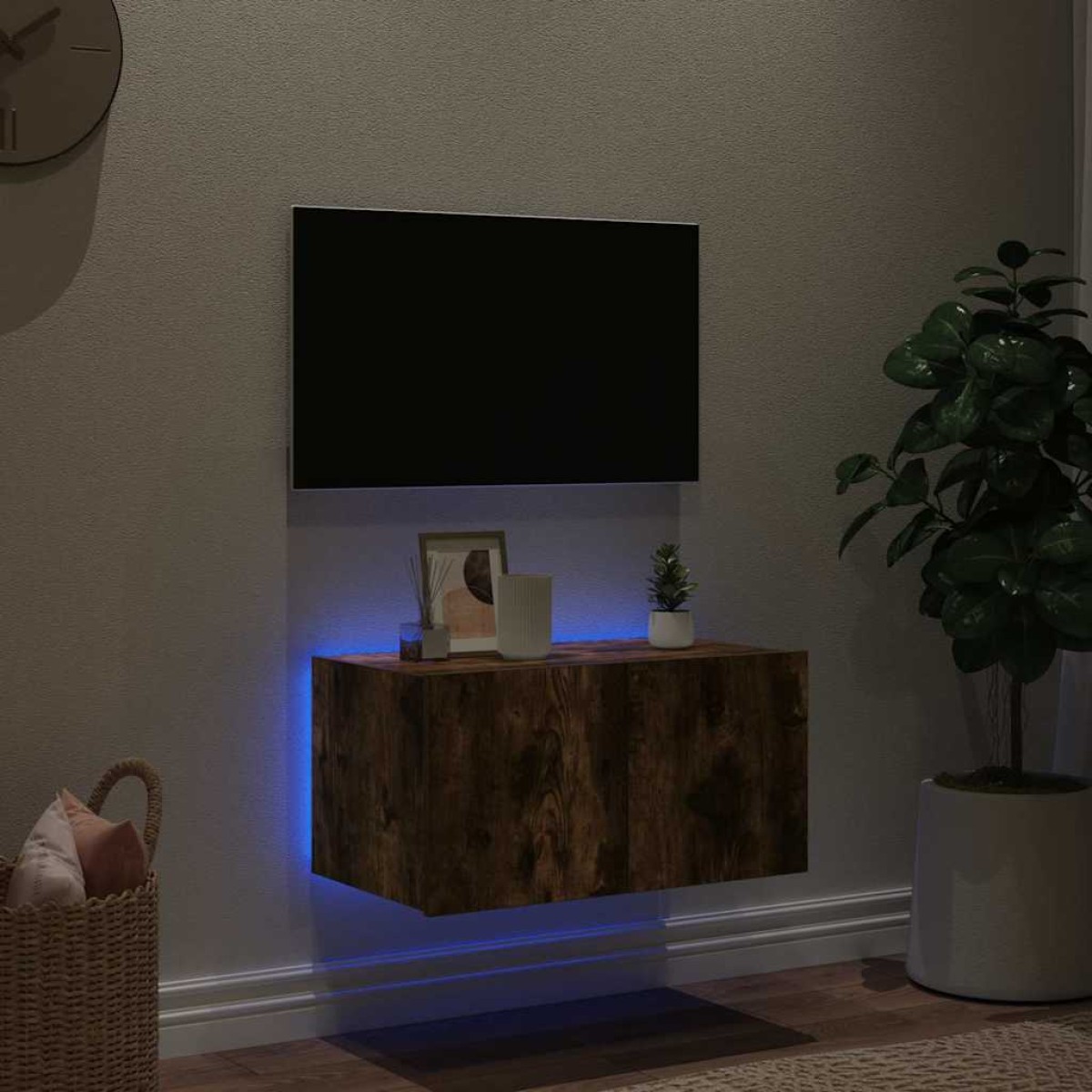 vidaXL Έπιπλο Τοίχου Τηλεόρασης με LED Καπνιστή Δρυς 60x35x31 εκ.