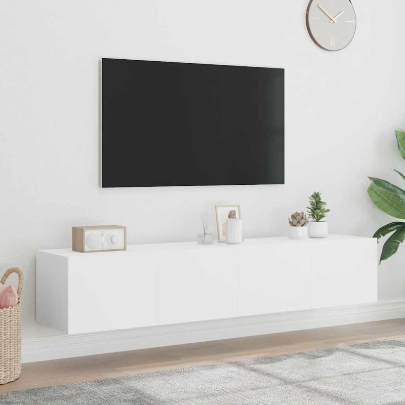 vidaXL Έπιπλα Τοίχου Τηλεόρασης με LED 2 Τεμ. Λευκά 80x35x31 εκ.