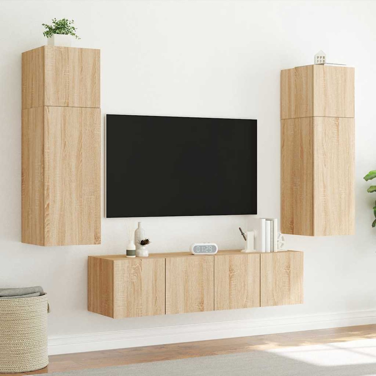 vidaXL Έπιπλο Τοίχου Τηλεόρασης με LED Sonoma Δρυς 80x35x31 εκ.