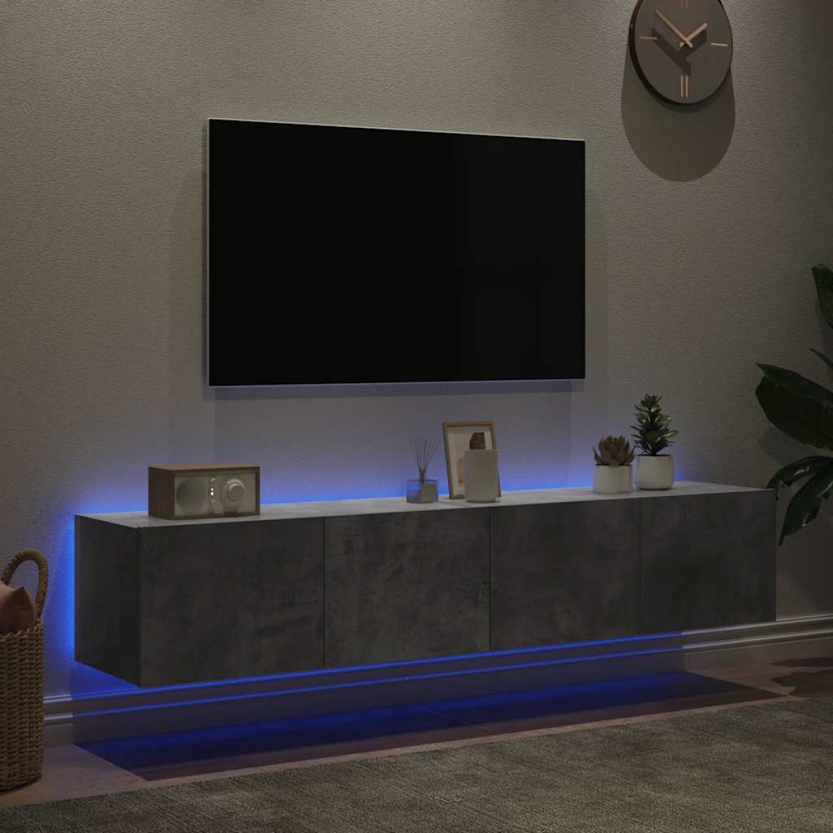 vidaXL Έπιπλα Τηλεόρασης με LED 2 Τεμ Γκρι Σκυροδέματος 80x35x31 εκ.
