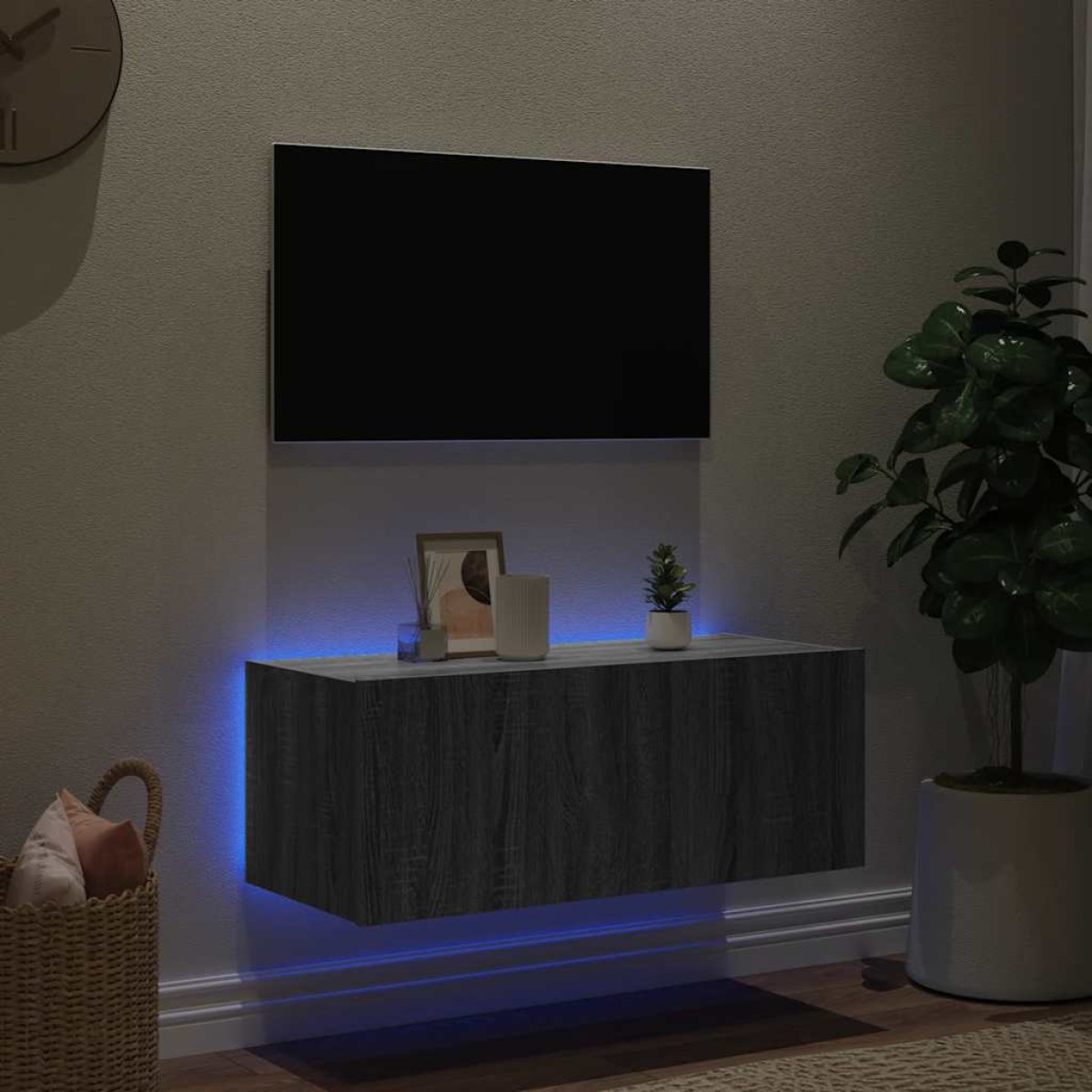 vidaXL Έπιπλο Τοίχου Τηλεόρασης με LED Γκρι Sonoma 80x35x31 εκ.