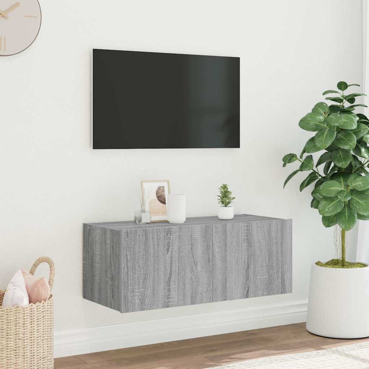 vidaXL Έπιπλο Τοίχου Τηλεόρασης με LED Γκρι Sonoma 80x35x31 εκ.