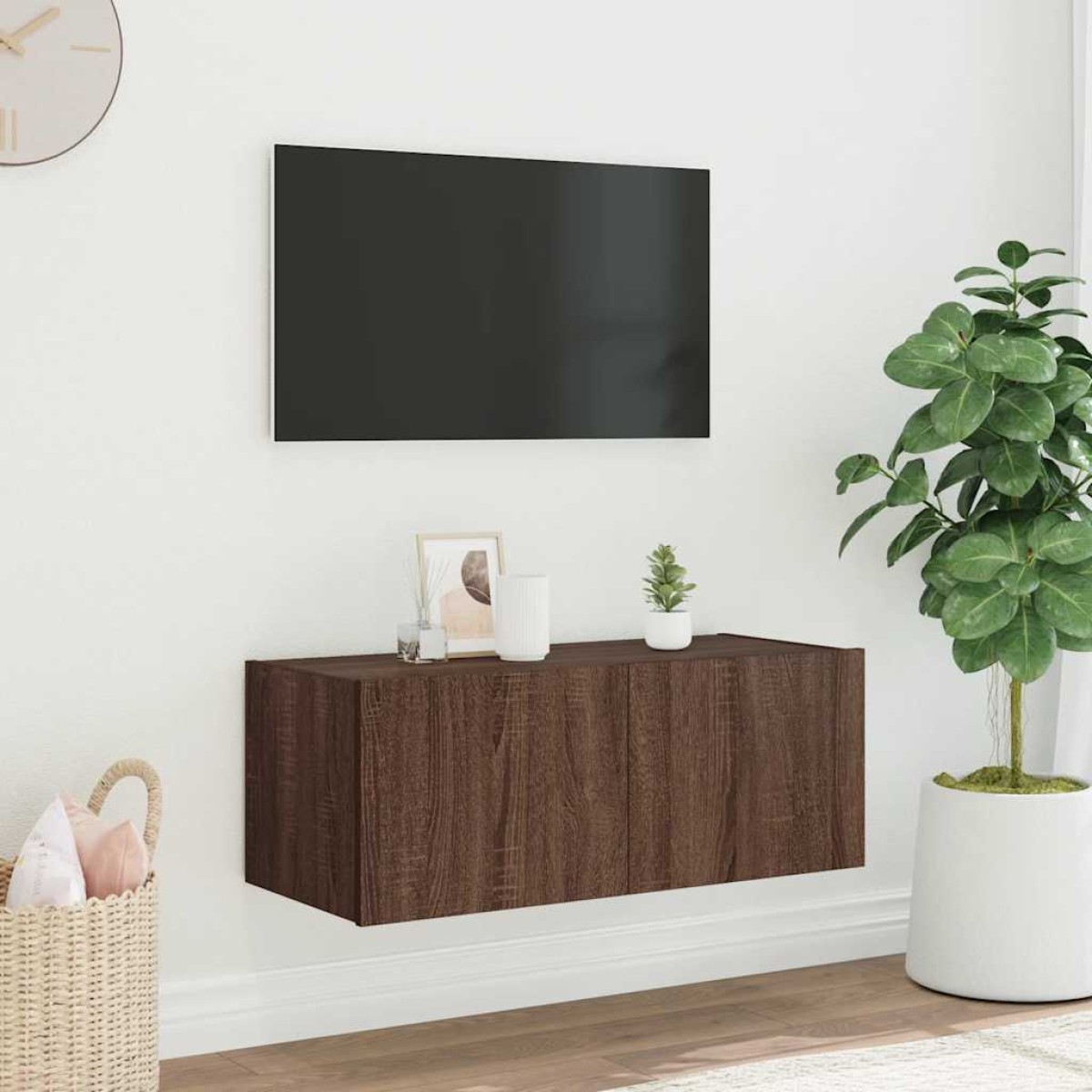 vidaXL Έπιπλο Τοίχου Τηλεόρασης με LED Καφέ Δρυς 80x35x31 εκ.