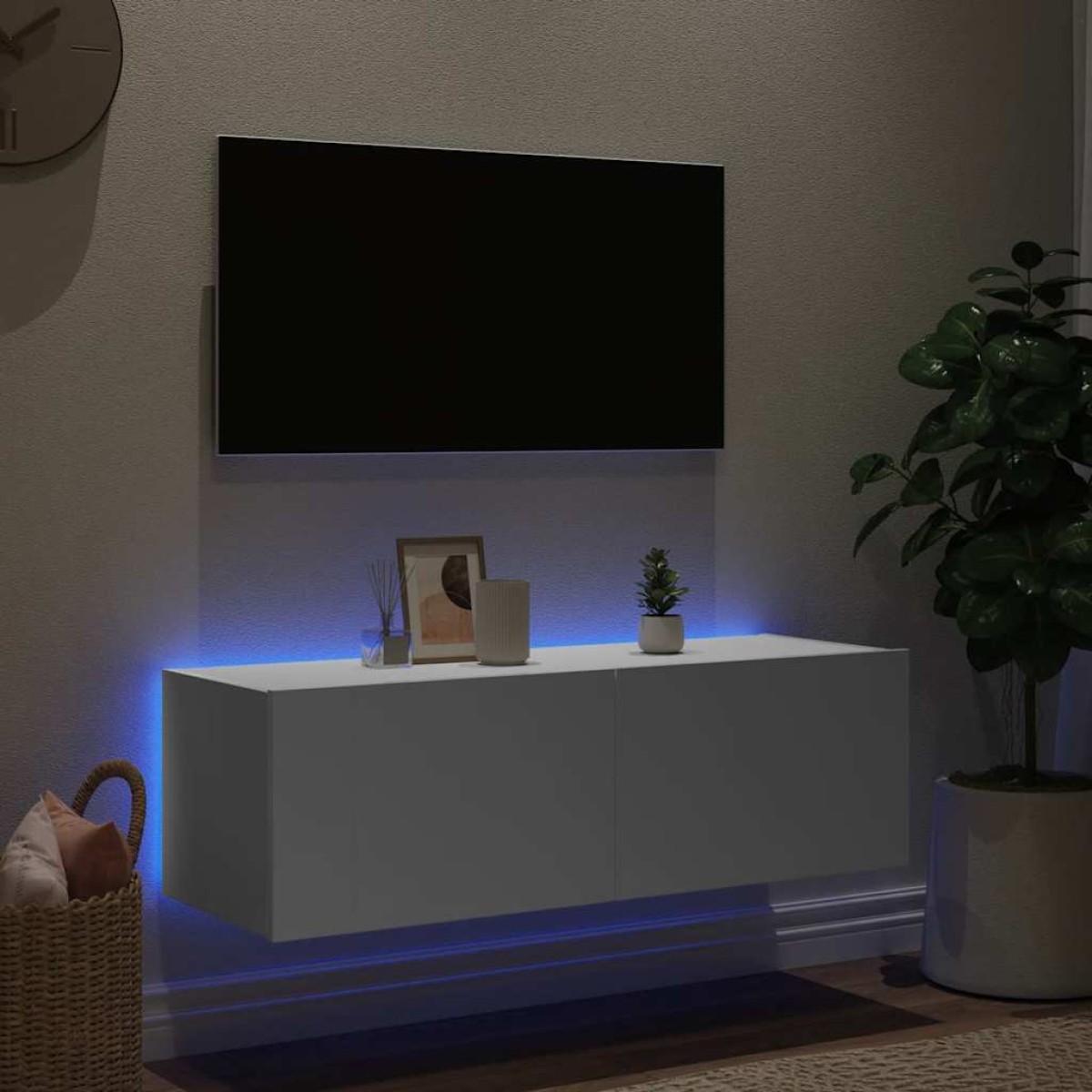 vidaXL Έπιπλο Τοίχου Τηλεόρασης με LED Λευκό 100x35x31 εκ.