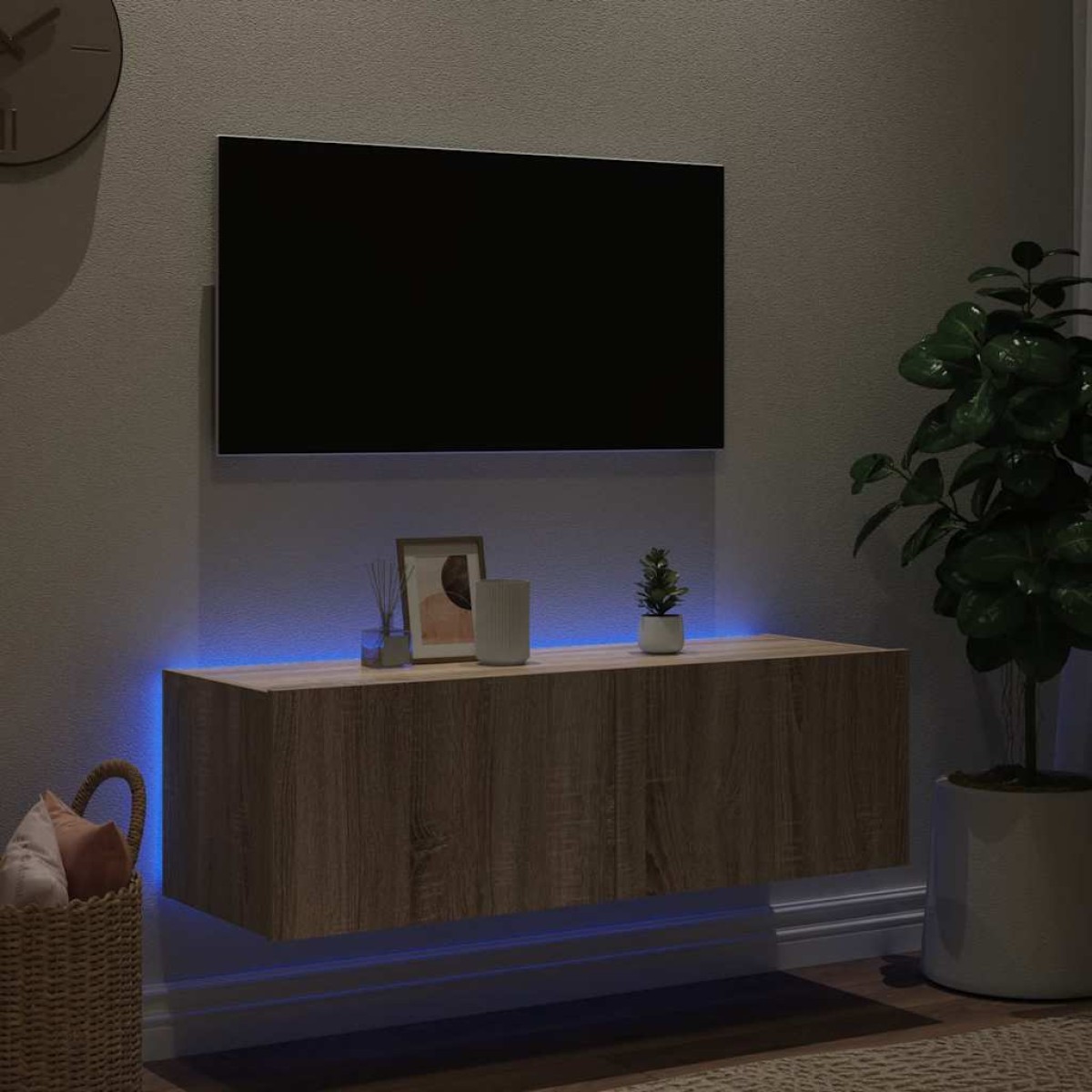 vidaXL Έπιπλο Τοίχου Τηλεόρασης με LED Sonoma Δρυς 100x35x31 εκ.