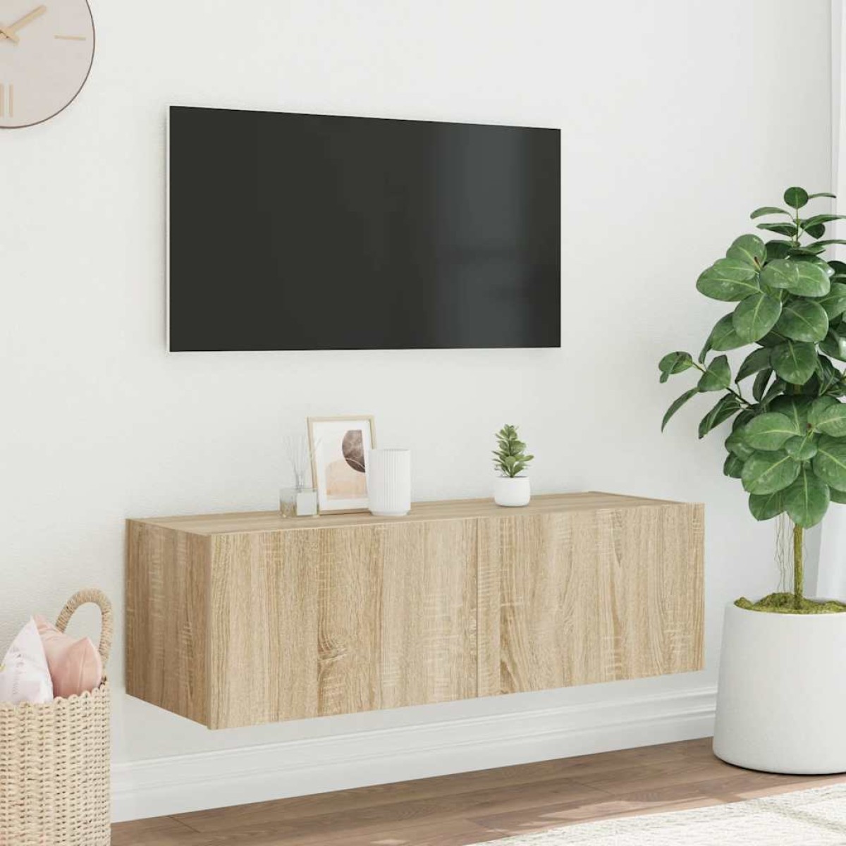 vidaXL Έπιπλο Τοίχου Τηλεόρασης με LED Sonoma Δρυς 100x35x31 εκ.