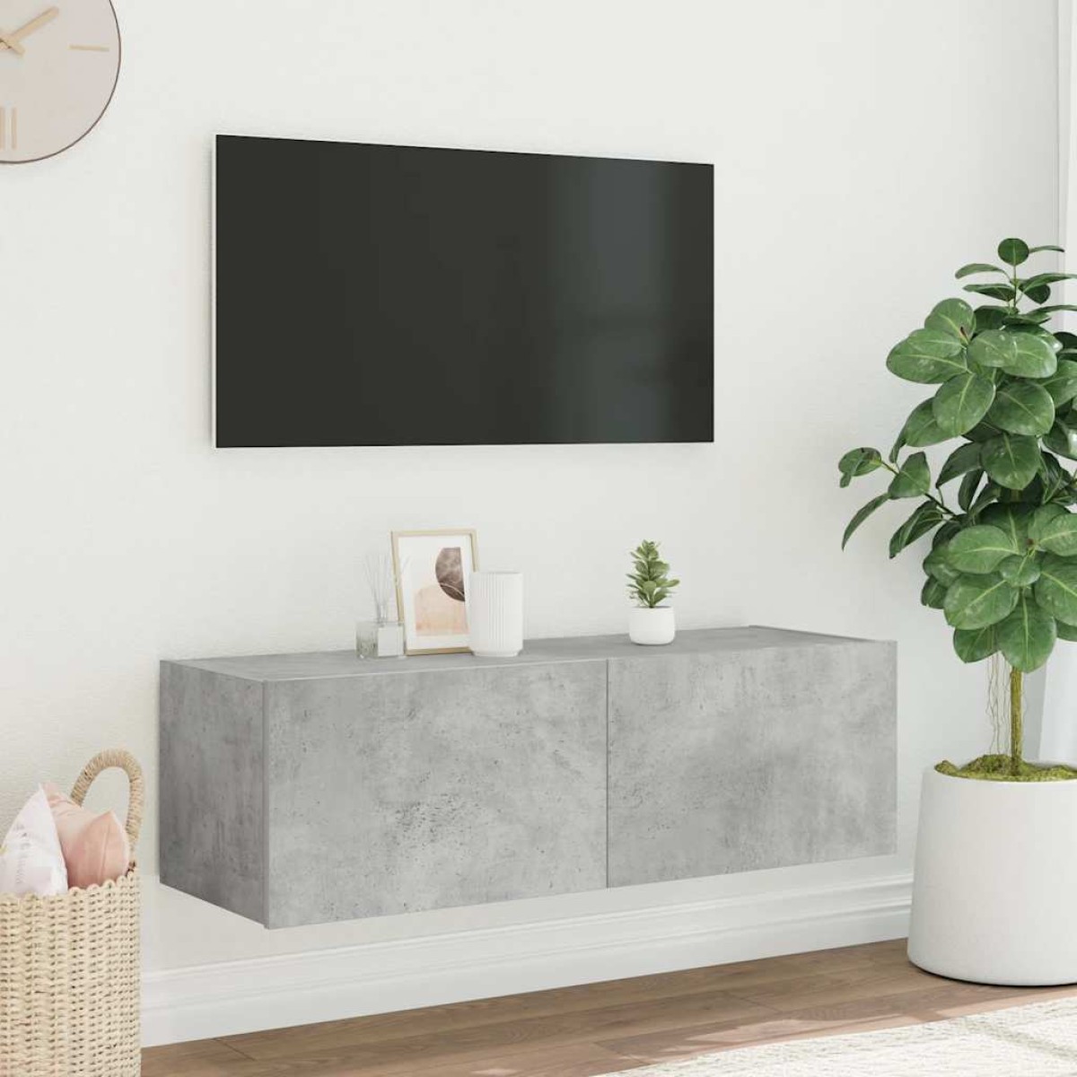 vidaXL Έπιπλο Τηλεόρασης με LED Γκρι Σκυροδέματος 100x35x31 εκ.