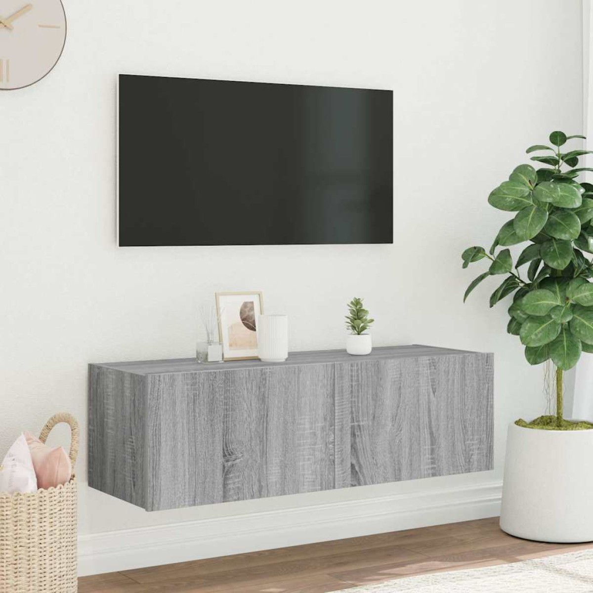 vidaXL Έπιπλο Τοίχου Τηλεόρασης με LED Γκρι Sonoma 100x35x31 εκ.