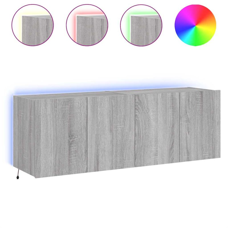 vidaXL Έπιπλα Τοίχου Τηλ. με LED 2 Τεμ. Γκρι Sonoma 60x35x41 εκ.